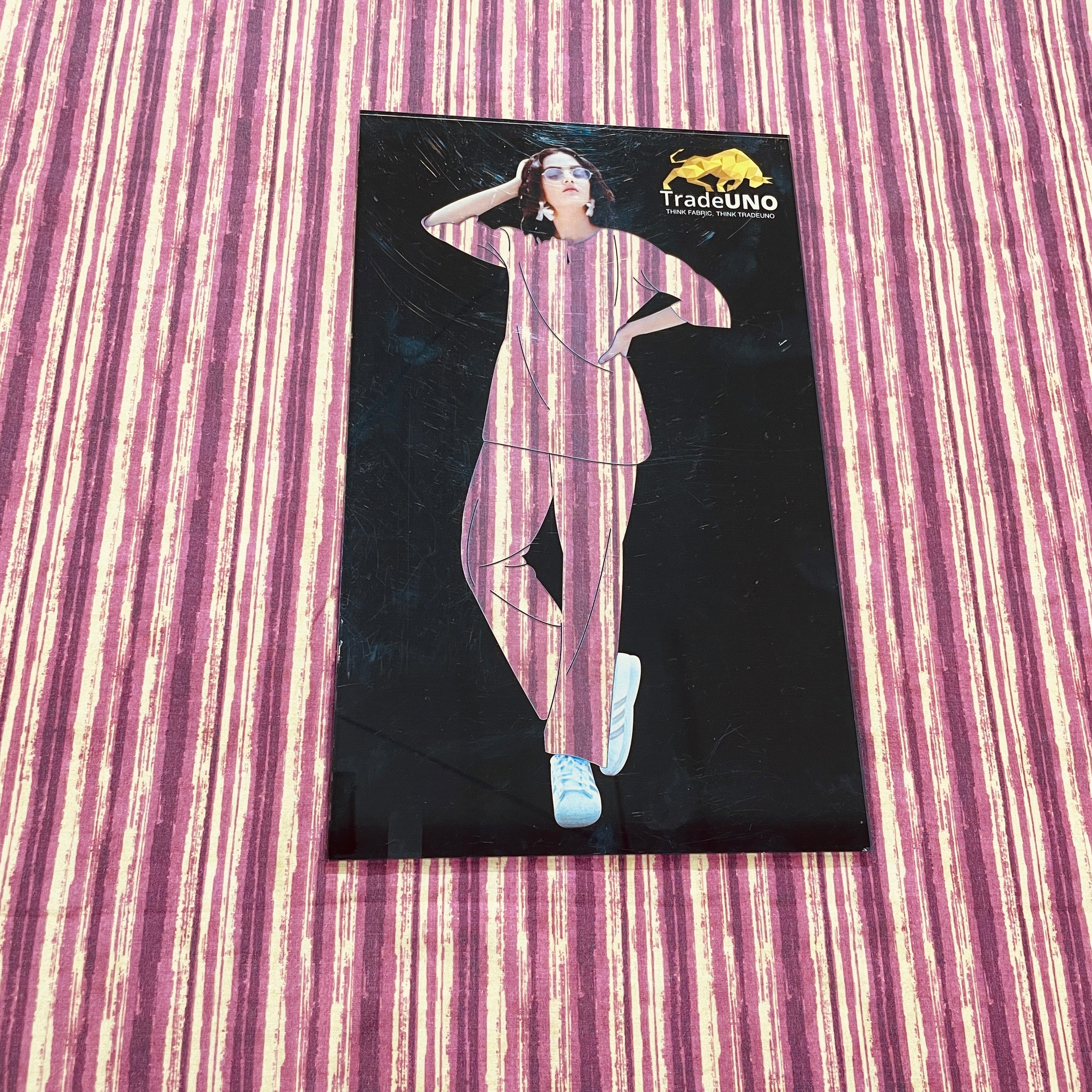 Purple & Yellow Stripe Print Cotton Satin Fabric - TradeUNO