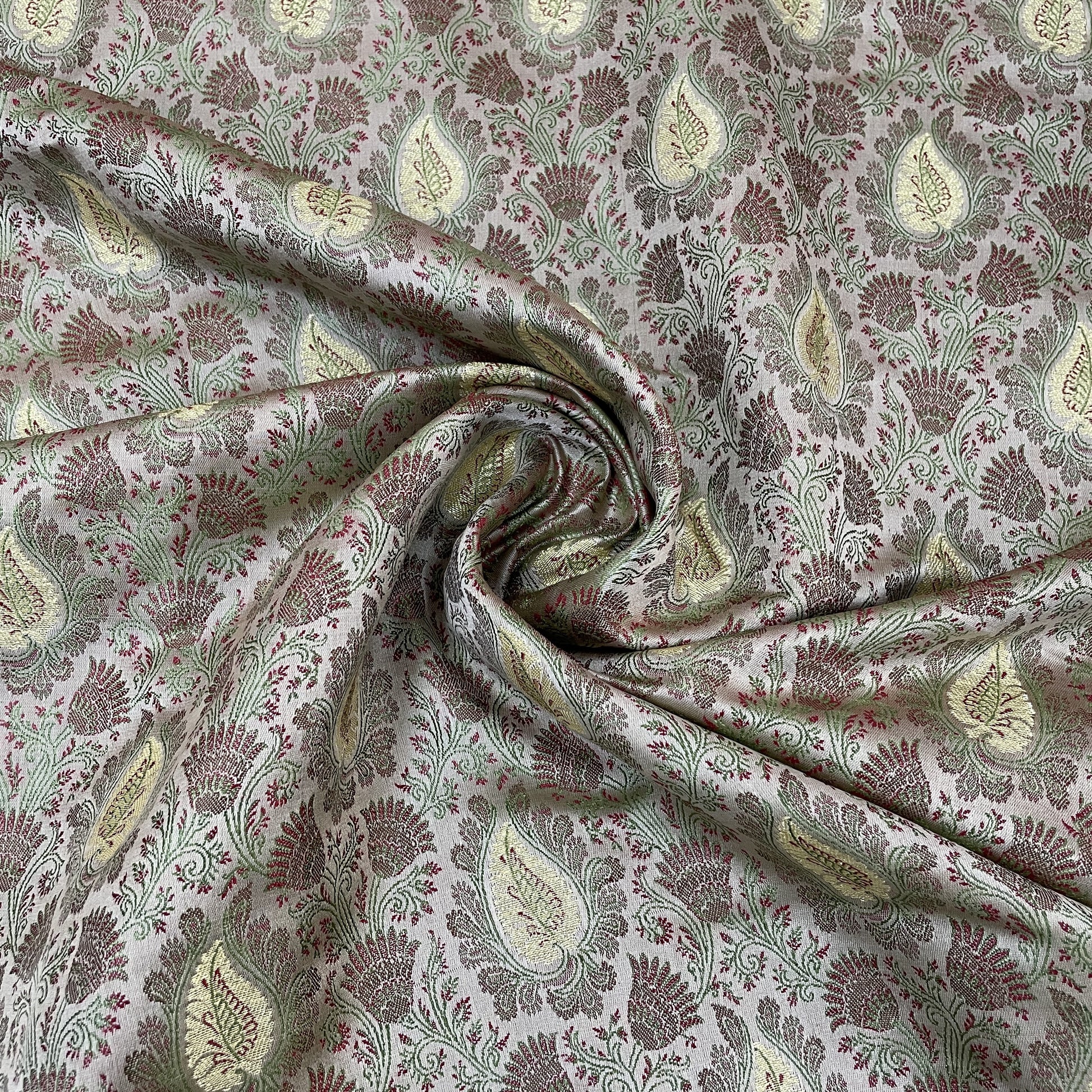 Exclusive Beige Traditional Print Tanchui Jamewar Silk Fabric