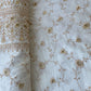 Off White & Orange Floral Sequence Embroidery With Border Cotton Fabric 11096