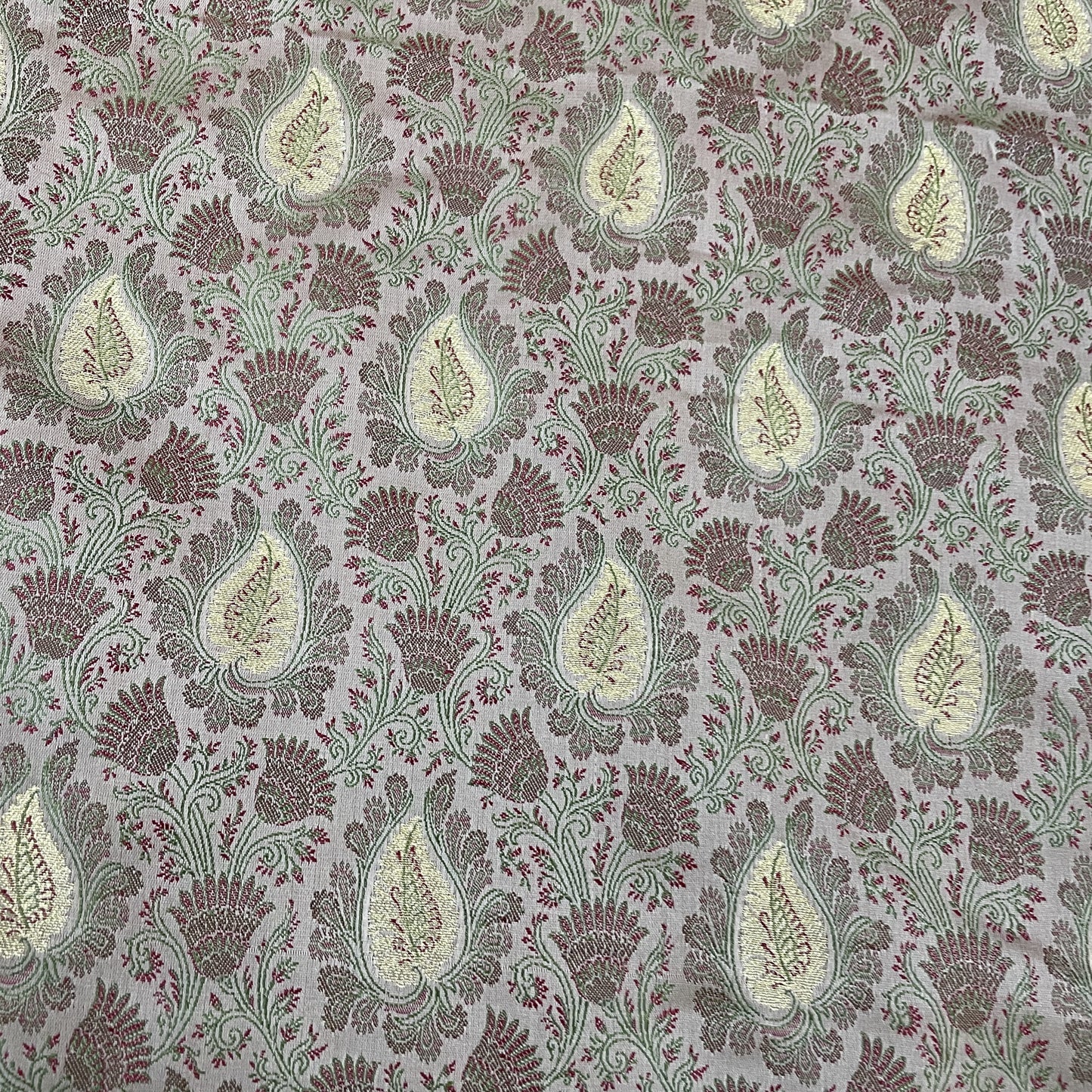 Exclusive Beige Traditional Print Tanchui Jamewar Silk Fabric