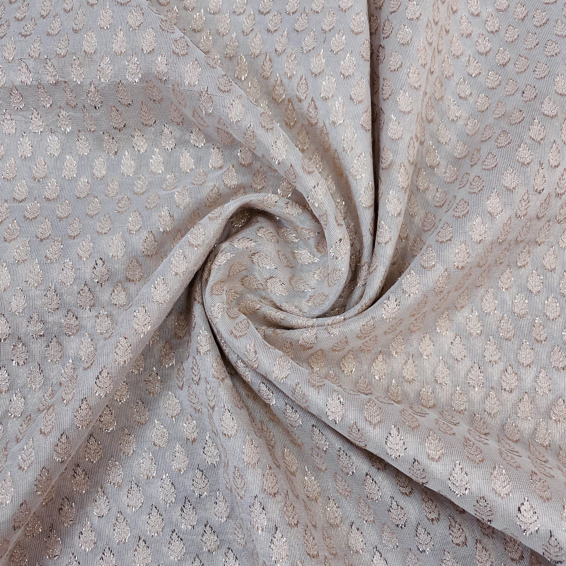 Exclusive Cream & Golden Floral Zari Brocade Jacquard Fabric