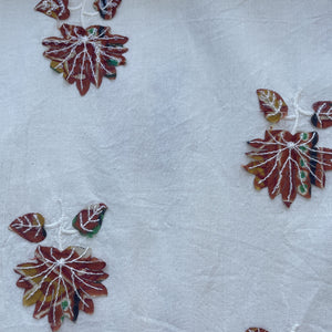 Griege & Orange Floral Applique Work Sequence Embroidery Cotton Fabric 9601