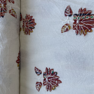 Griege & Orange Floral Applique Work Sequence Embroidery Cotton Fabric 9601