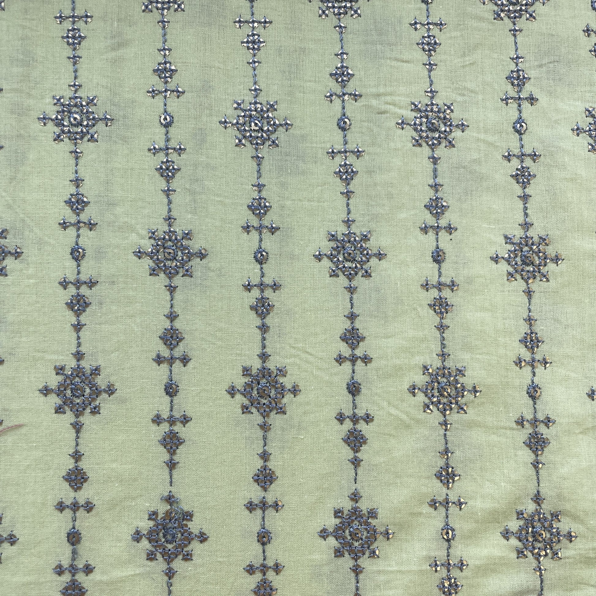 Exclusive White Geometrical Sequence Embroidery Georgette Fabric