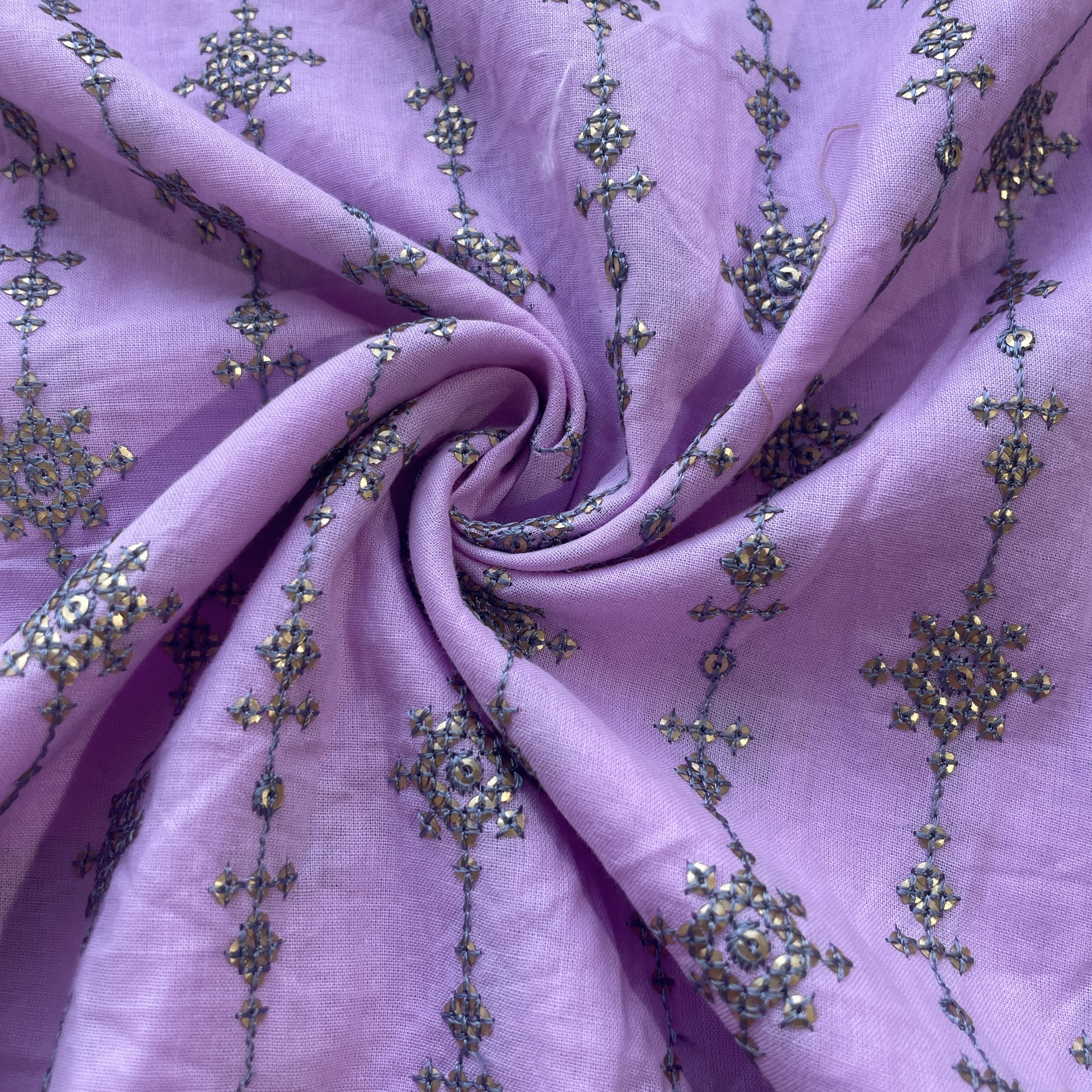 Purple Sequins Embroidery Cotton Fabric 15524