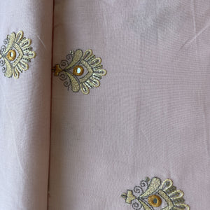 Peach Pink Mirror Buti Embroidery Cotton Fabric 15521