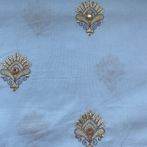 Sky Blue Mirror Buti Embroidery Cotton Fabric 15522