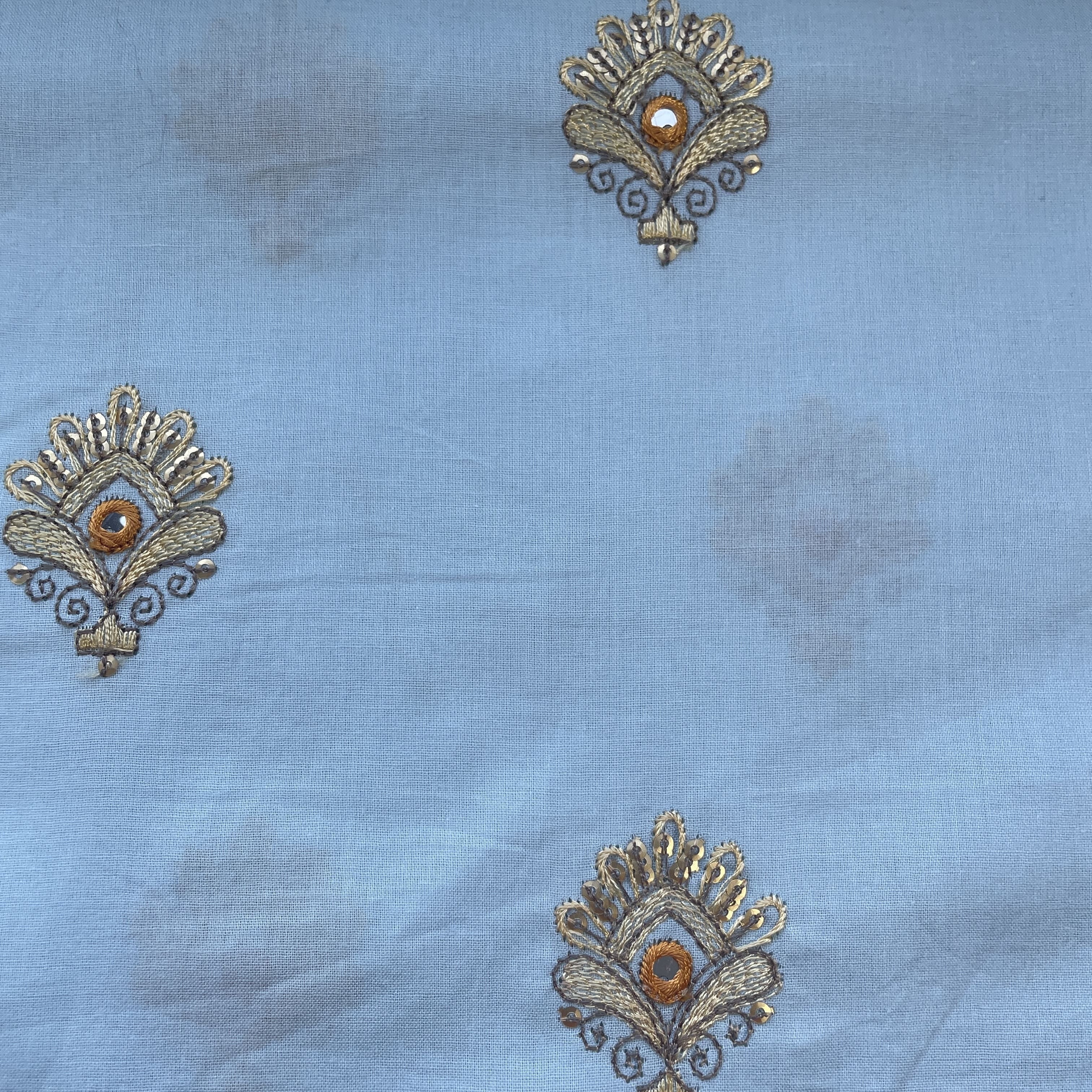 Sky Blue Mirror Buti Embroidery Cotton Fabric 15522