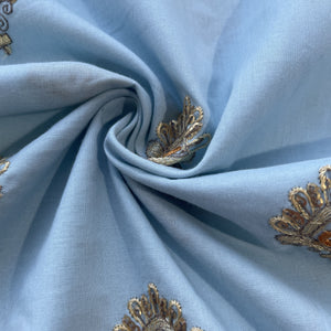 Sky Blue Mirror Buti Embroidery Cotton Fabric 15522