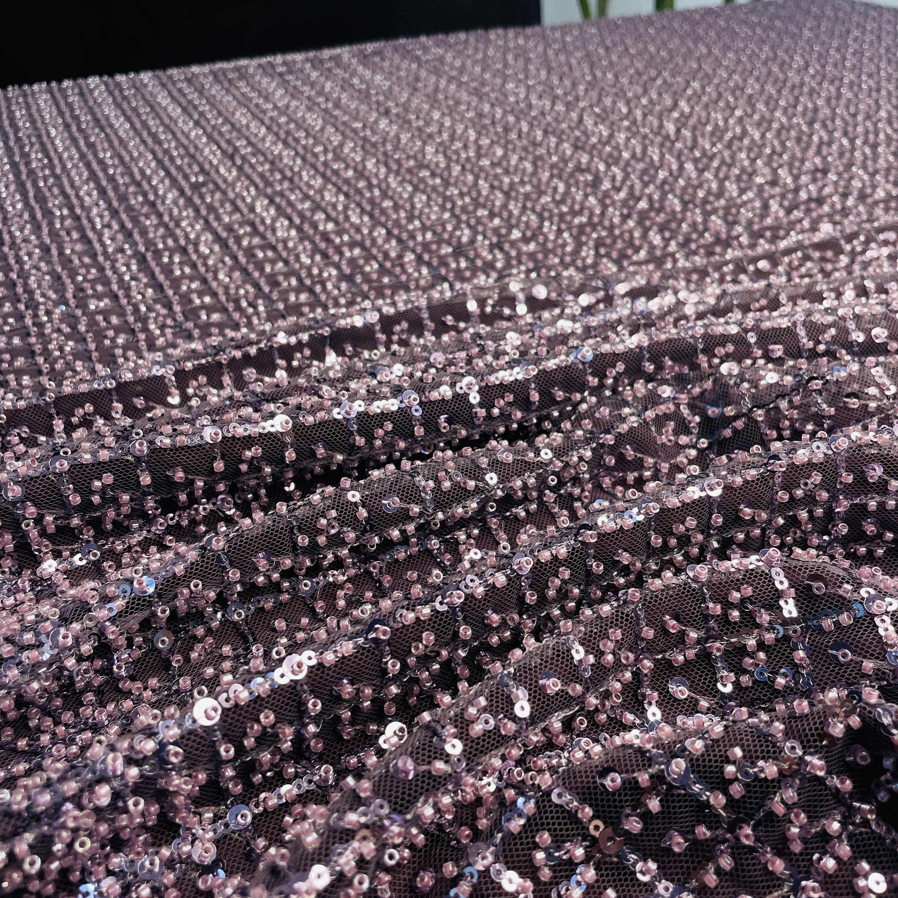 Premium Eggplant Purple Heavy Sequins CutDana Embroidery Net Fabric