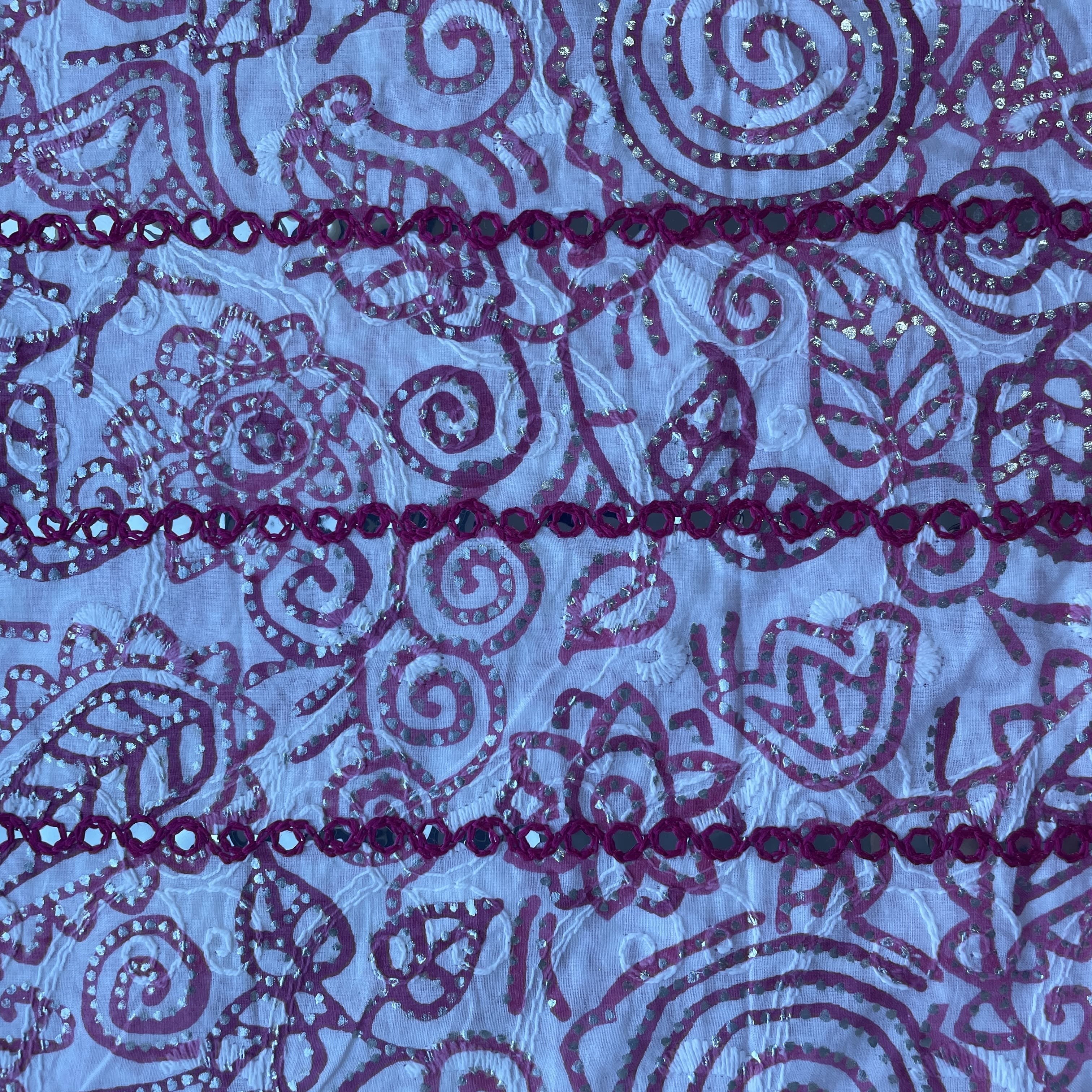 Pink Floral Foil Sequence Embroidery Cotton Fabric 13575