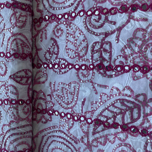 Pink Floral Foil Sequence Embroidery Cotton Fabric 13575
