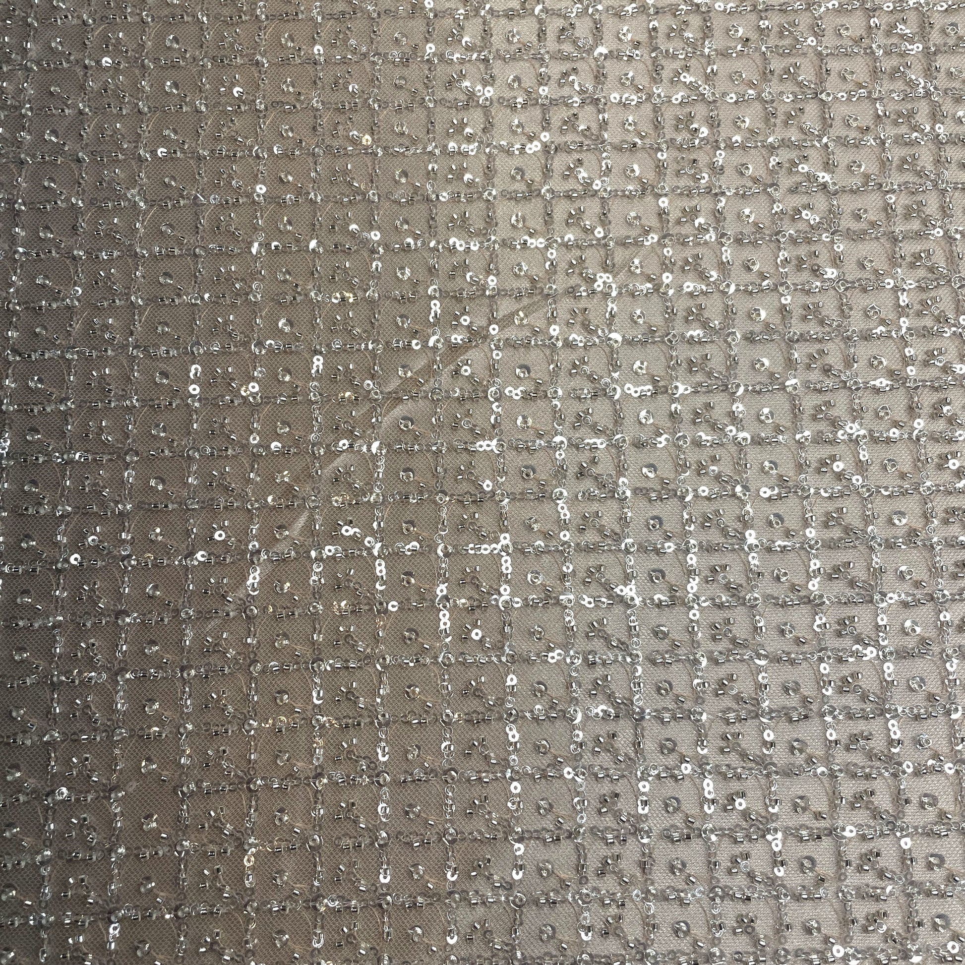 Premium Peach Pink Heavy Pearl Sequins CutDana Embroidery Net Fabric