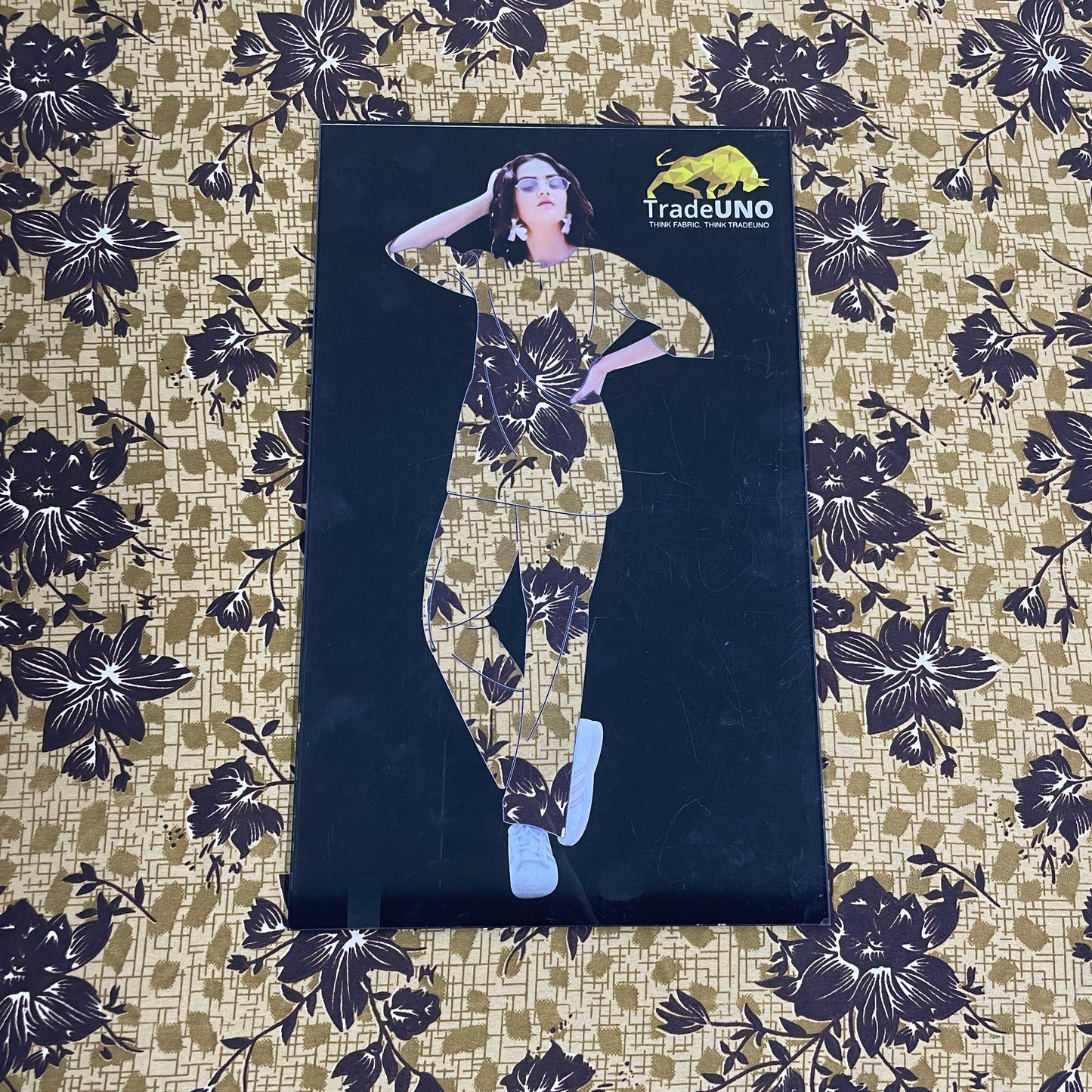 Mustard With Brown Floral Crepe Fabric - TradeUNO
