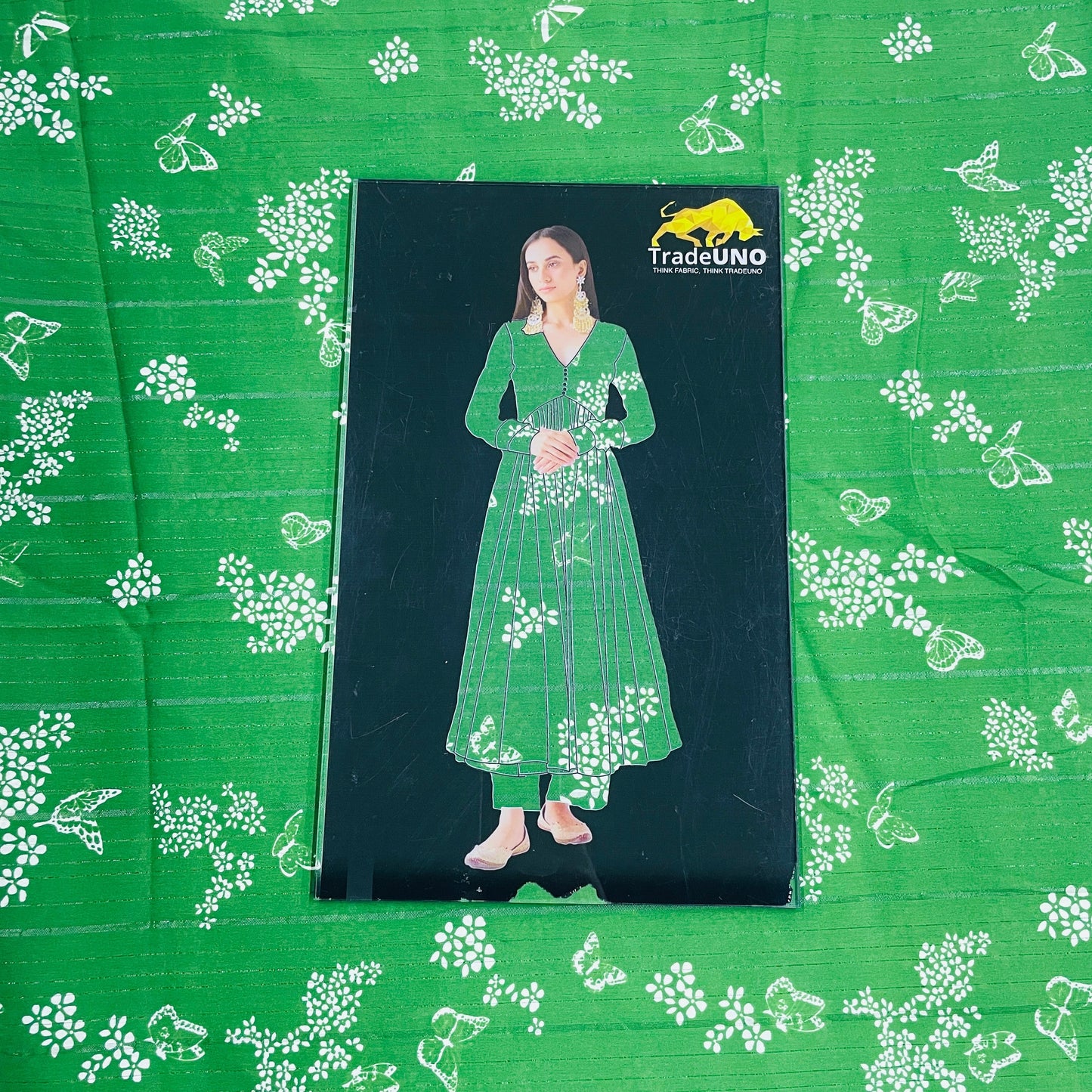 Green Floral With Lurex Poly Rayon Fabric - TradeUNO