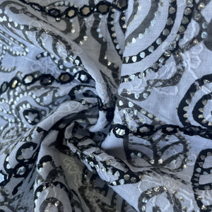 Black Floral Foil Sequence Embroidery Cotton Fabric 13577