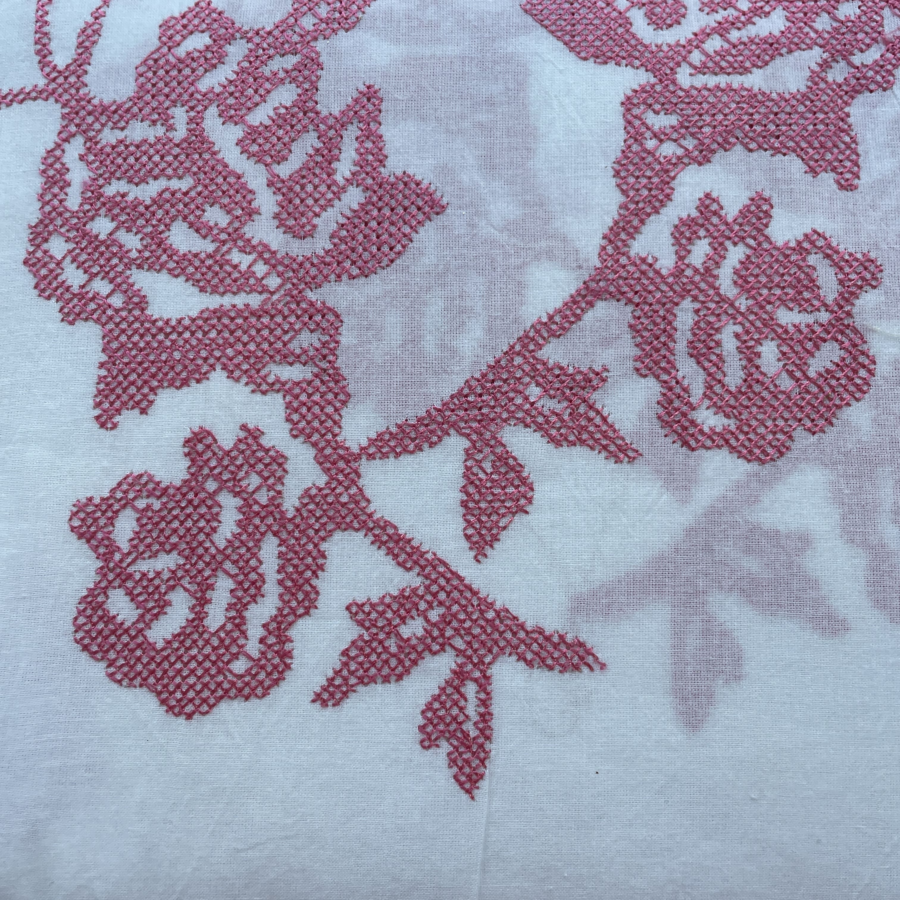 White & Pink Floral Thread Embroidery Cotton 11703