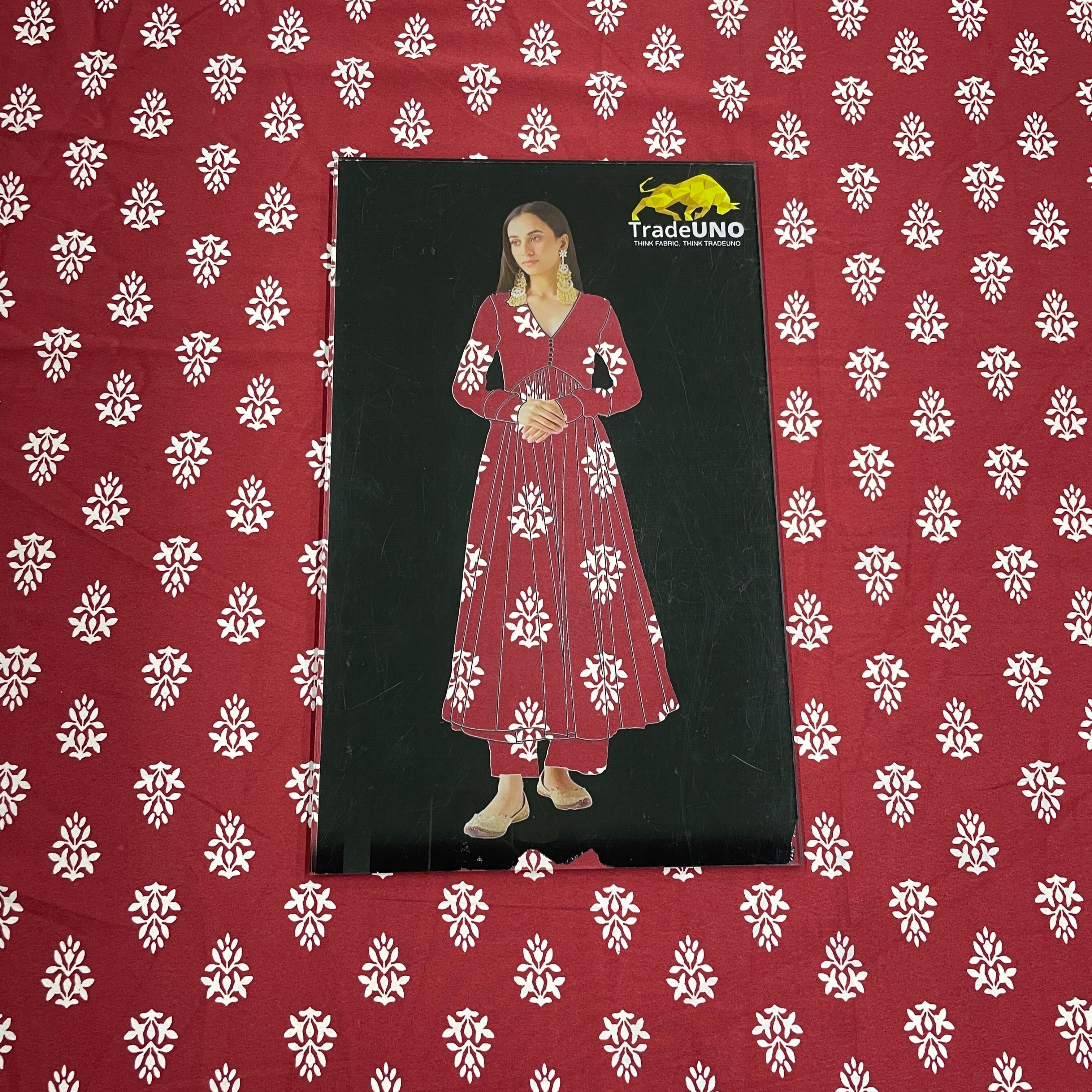 Maroon Handblock Print Poly Rayon Fabric - TradeUNO