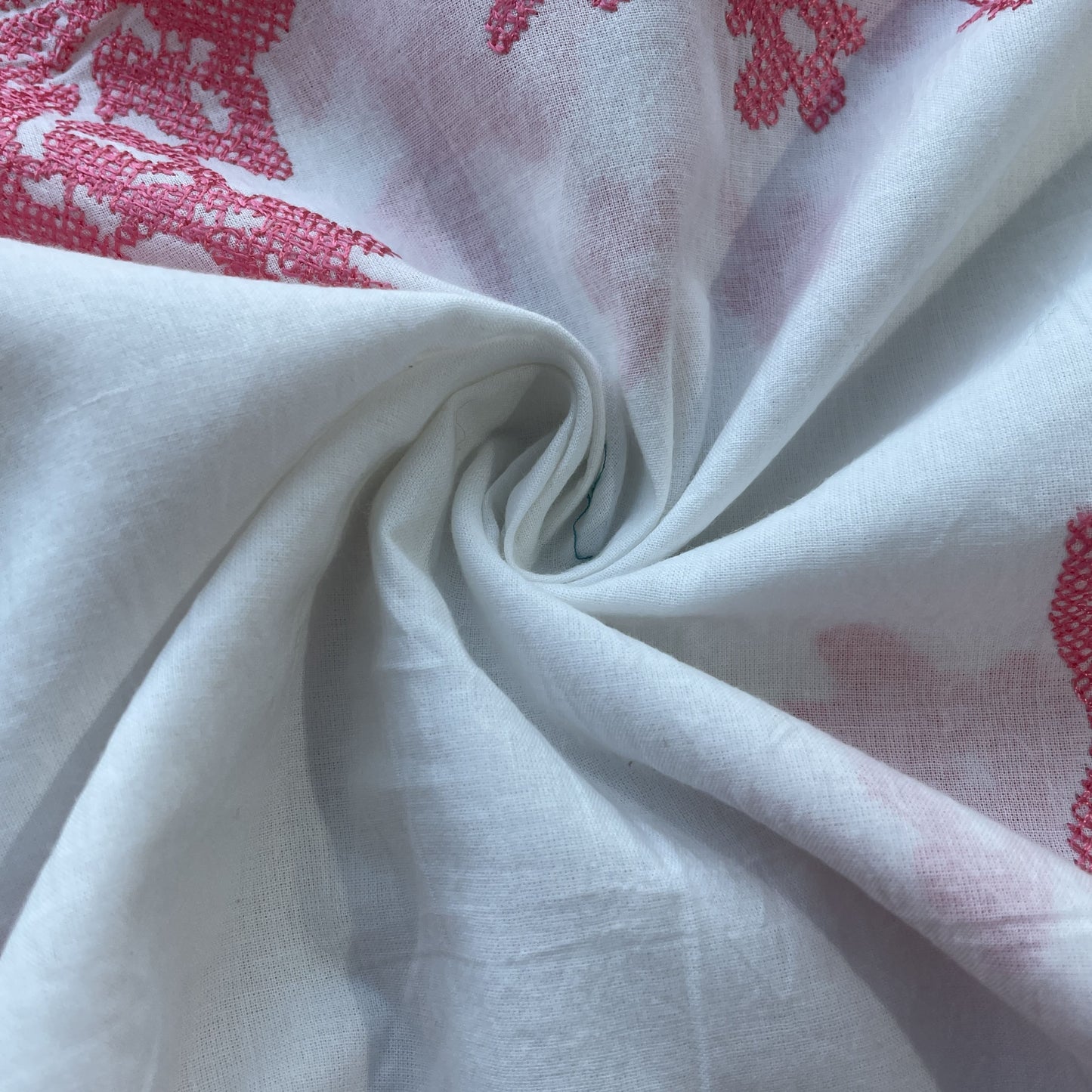 White & Pink Floral Thread Embroidery Cotton 11703