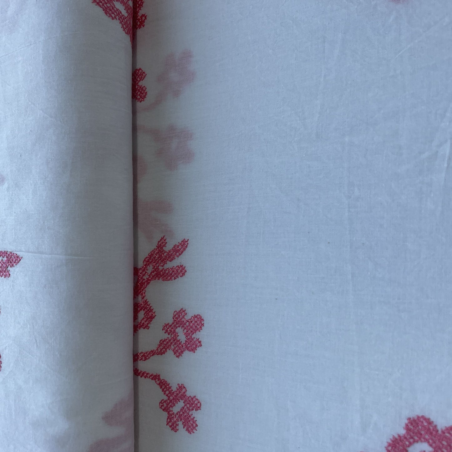 White & Pink Floral Thread Embroidery Cotton 11703