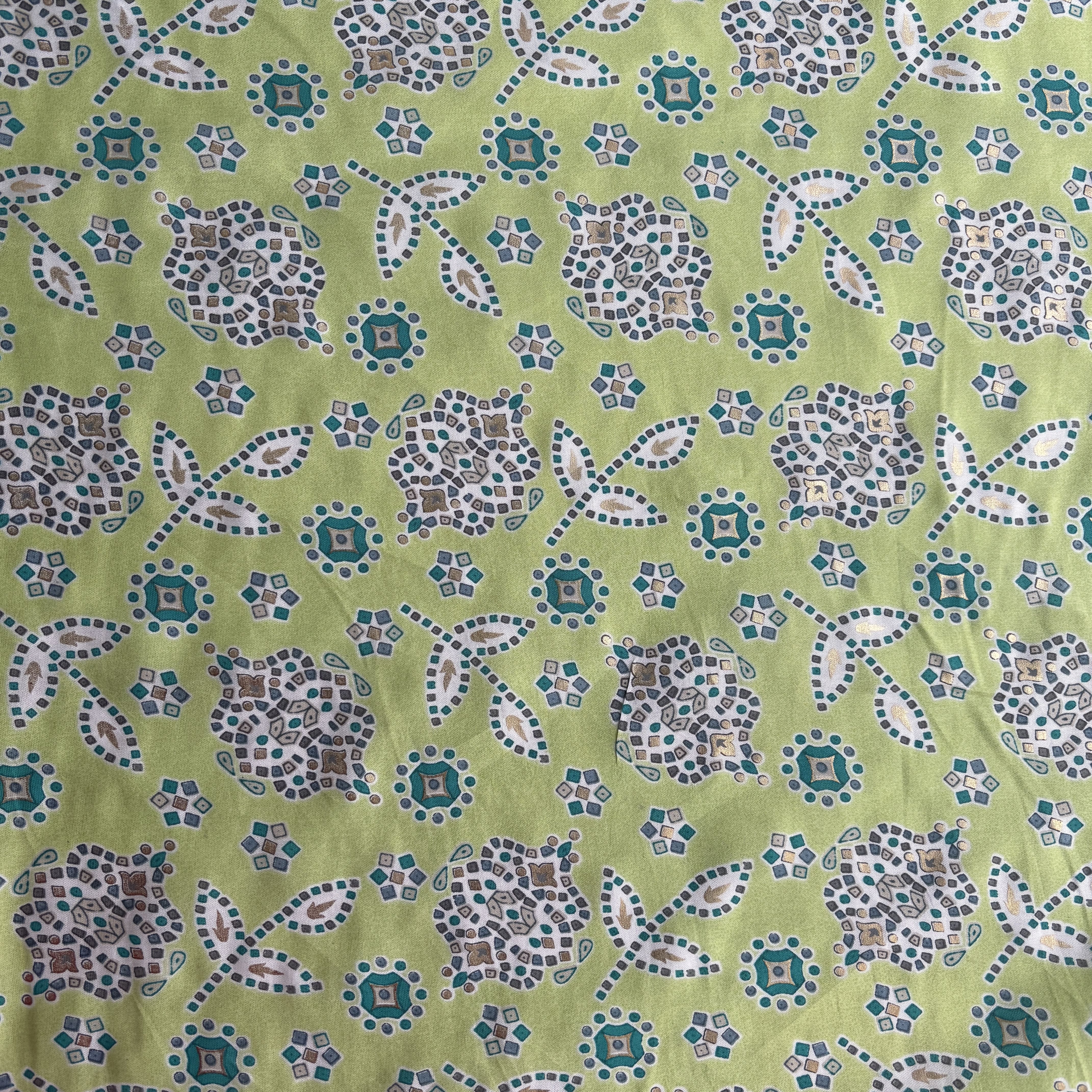 Green Bandhani Foil Print Chanderi Silk Fabric 12071