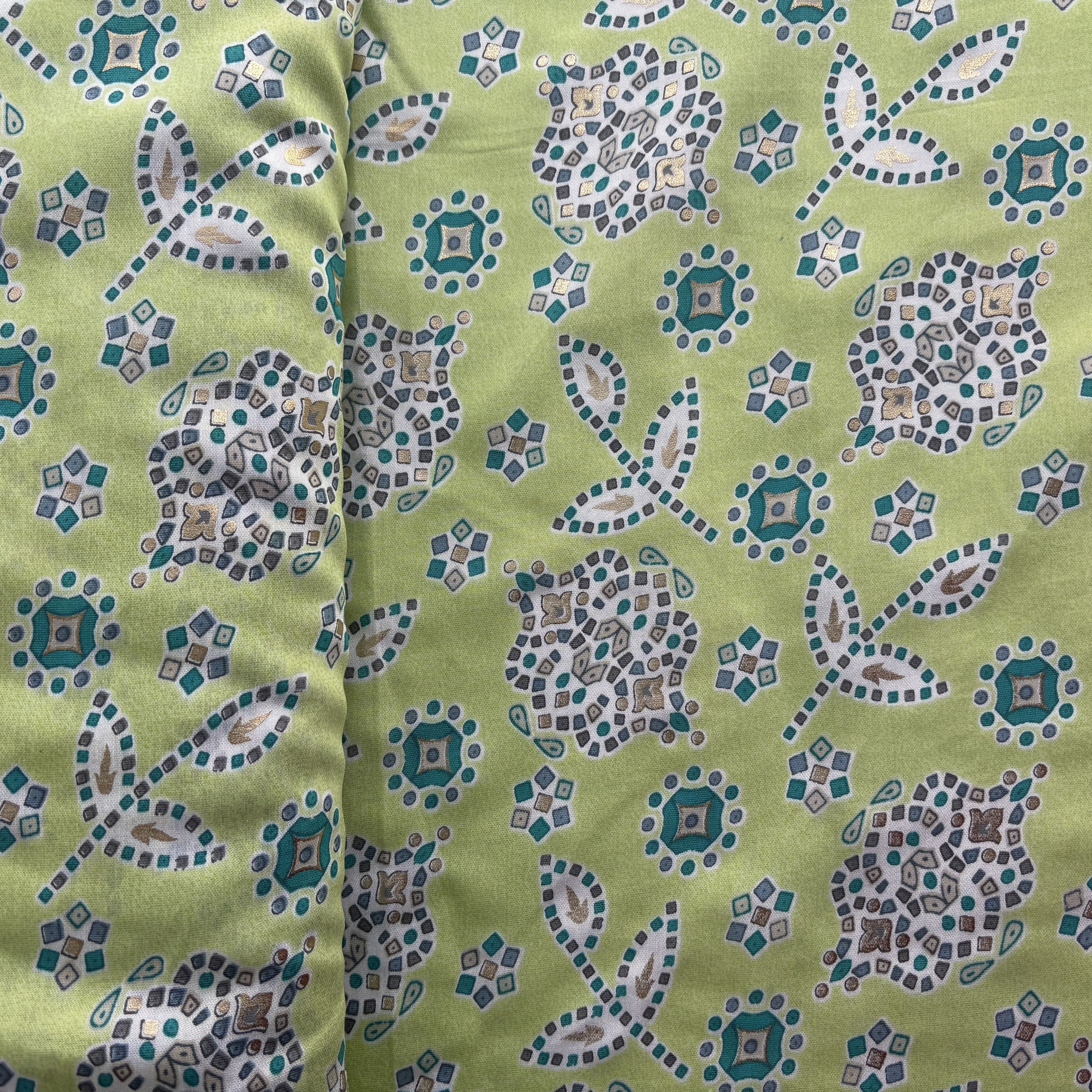 Green Bandhani Foil Print Chanderi Silk Fabric 12071