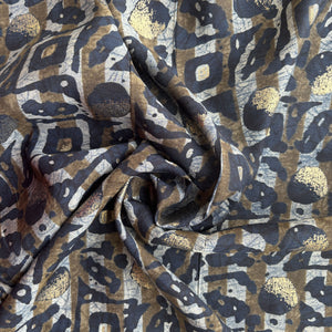 Blue Abstract Foil Print Chanderi Silk Fabric 12048 - TradeUNO