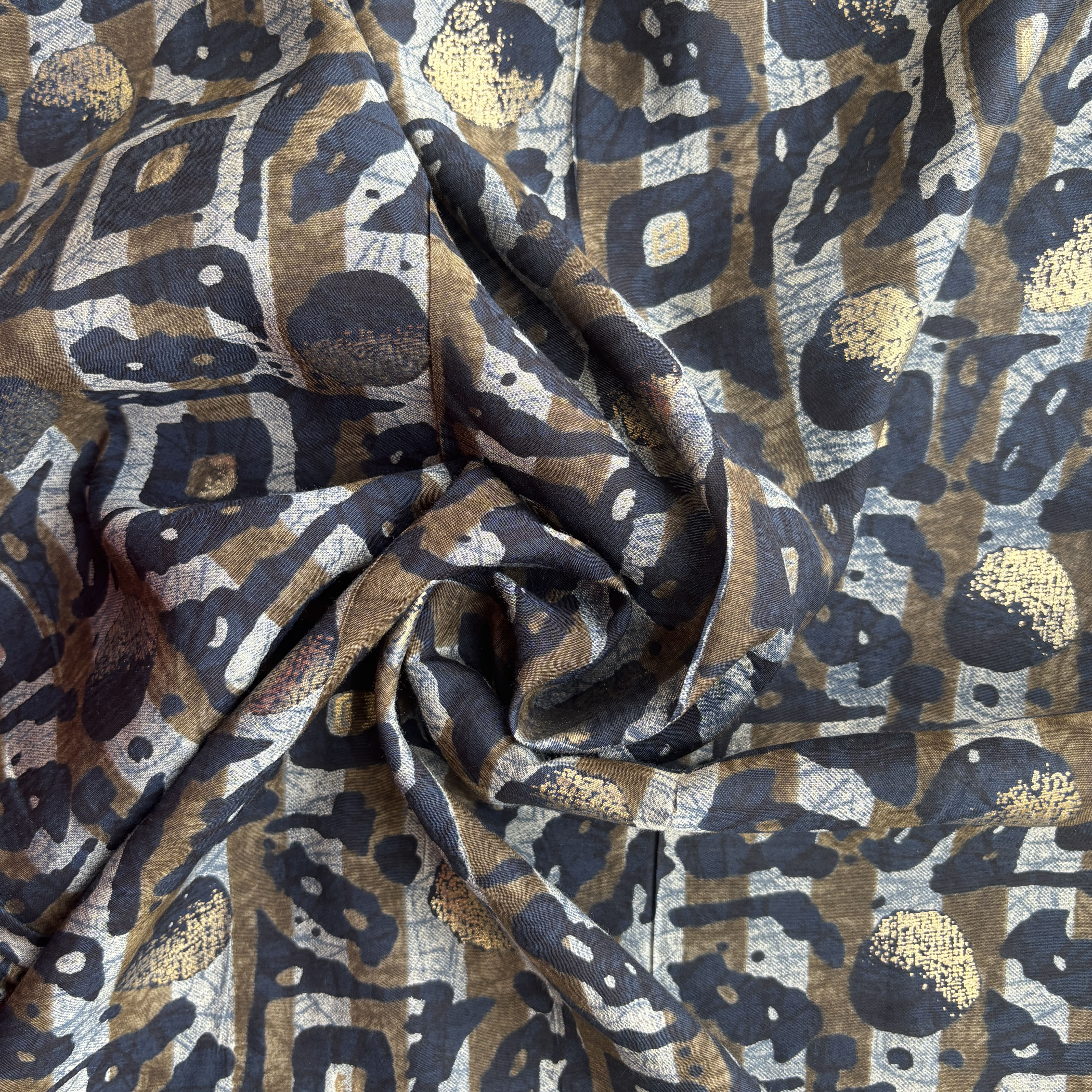 Blue Abstract Foil Print Chanderi Silk Fabric 12048 - TradeUNO
