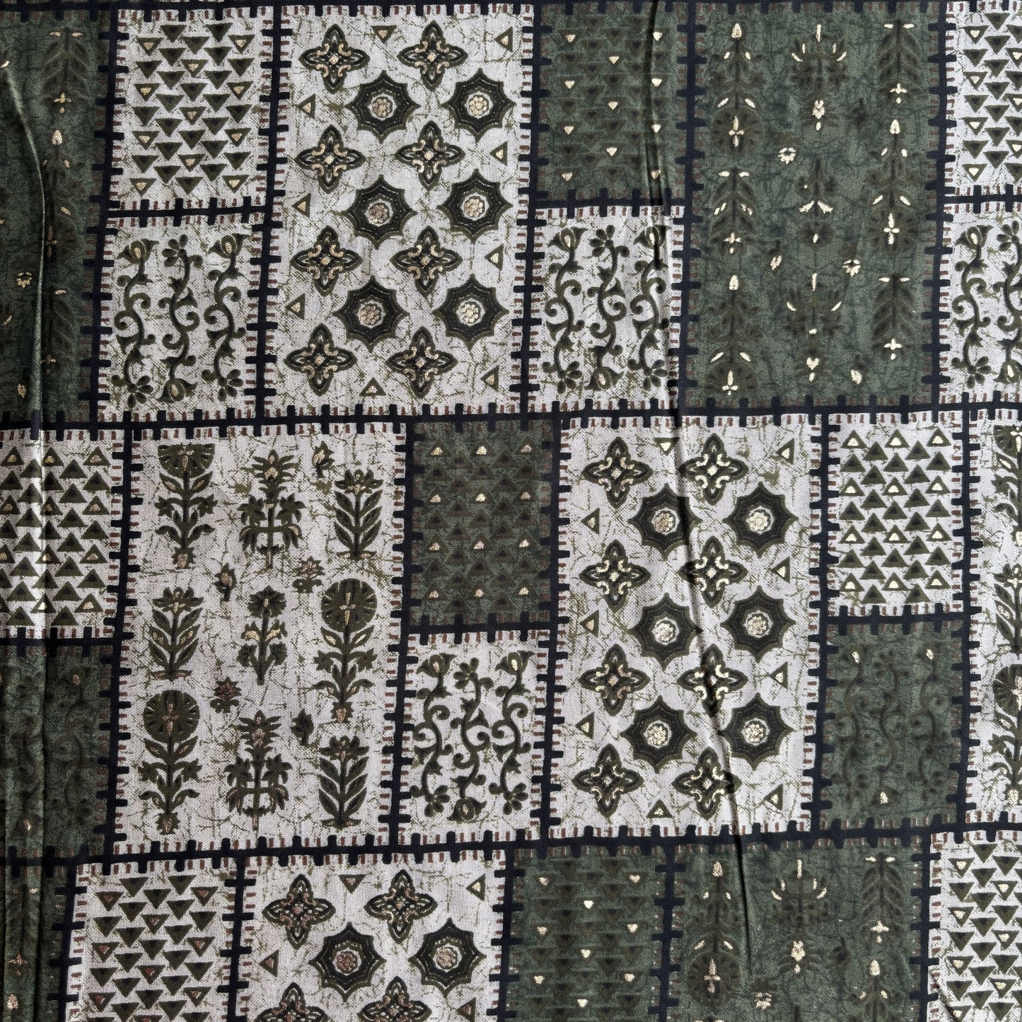 Green Traditional Foil Print Chanderi Silk Fabric 12075