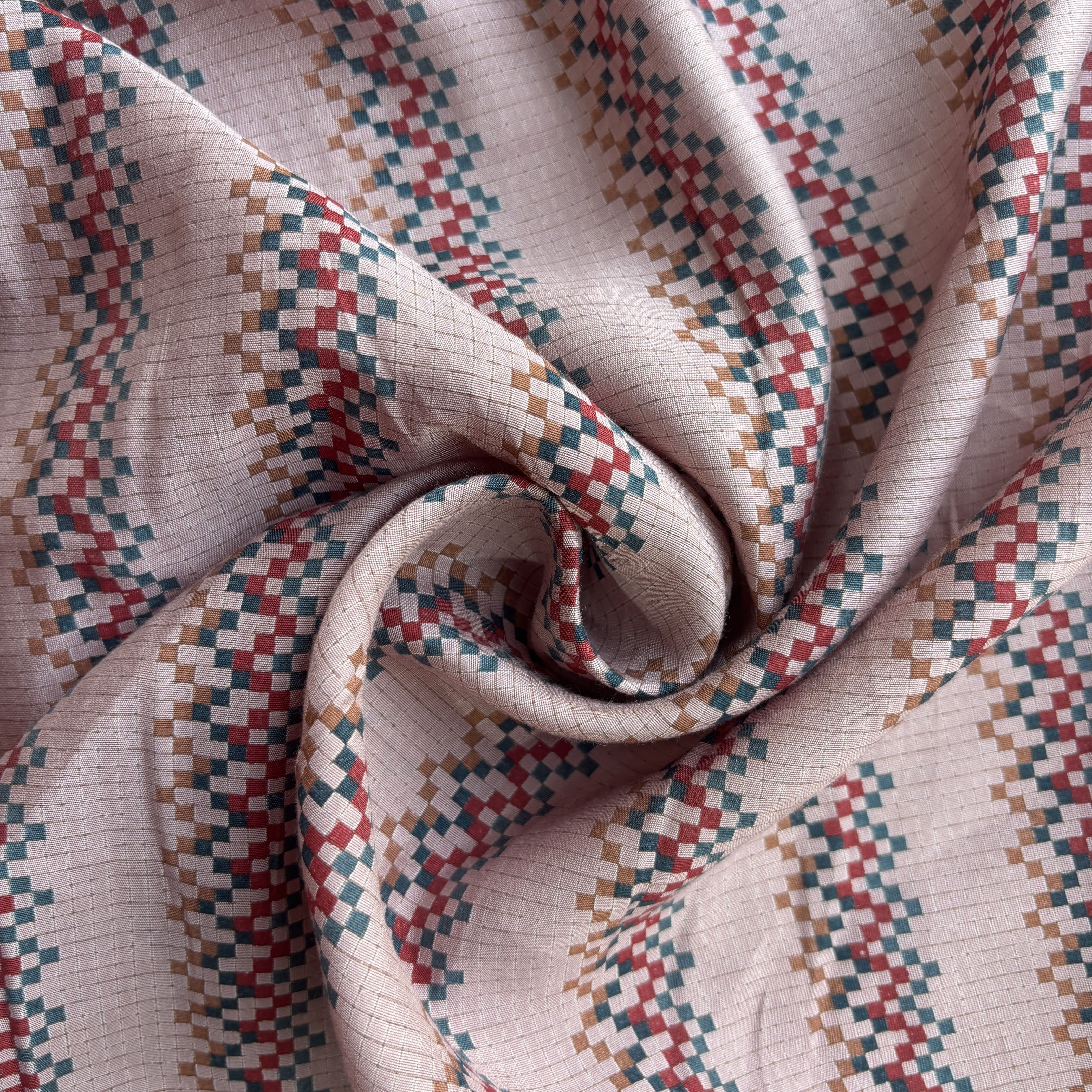 Peach Pink Traditional Print Chanderi Silk Fabric 12062 - TradeUNO