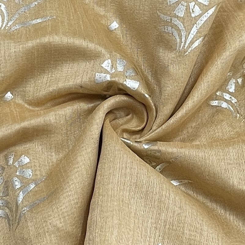 Premium Golden Floral Dupion Silk Fabric
