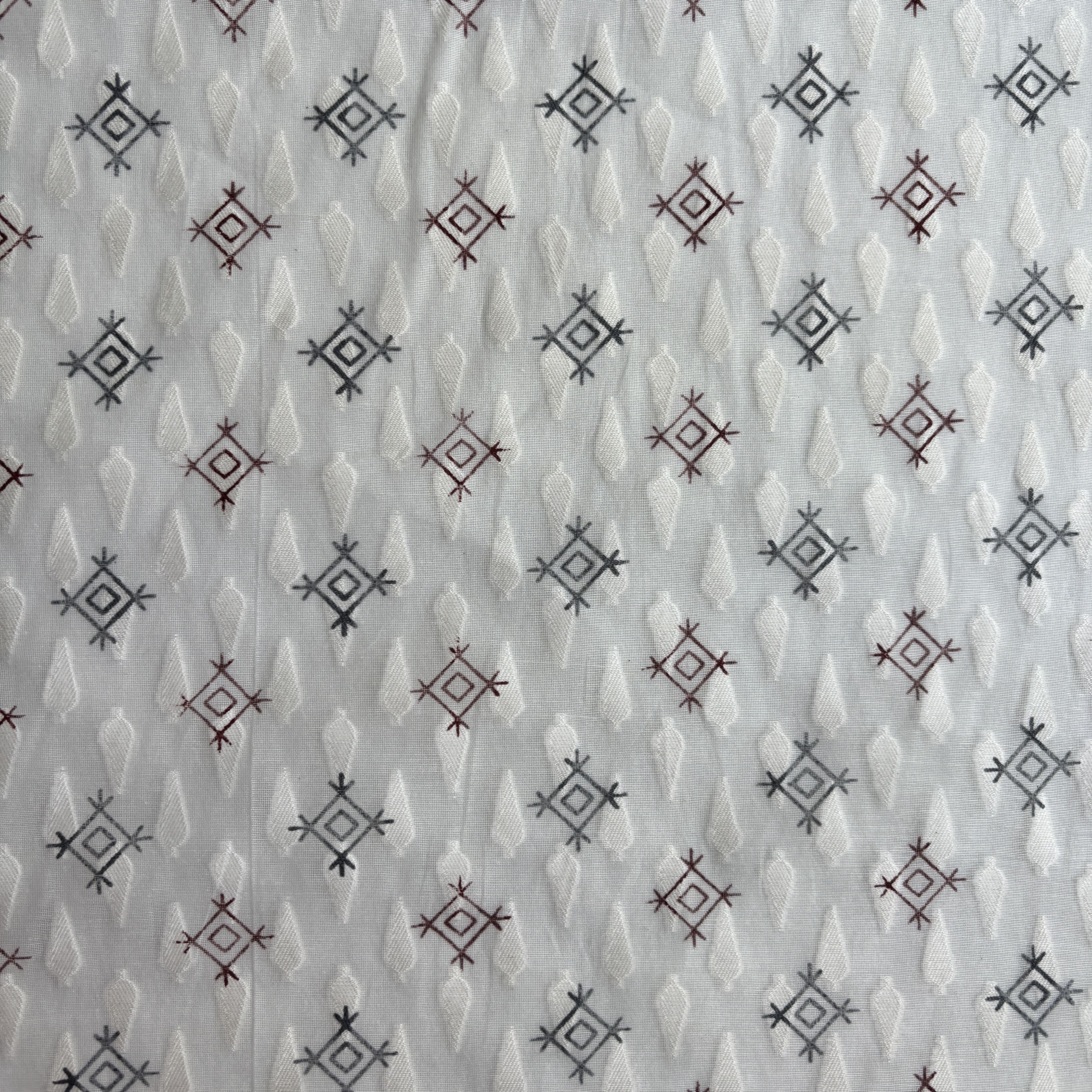 Off White Green Geometrical Cotton Chanderi Fabric 15614