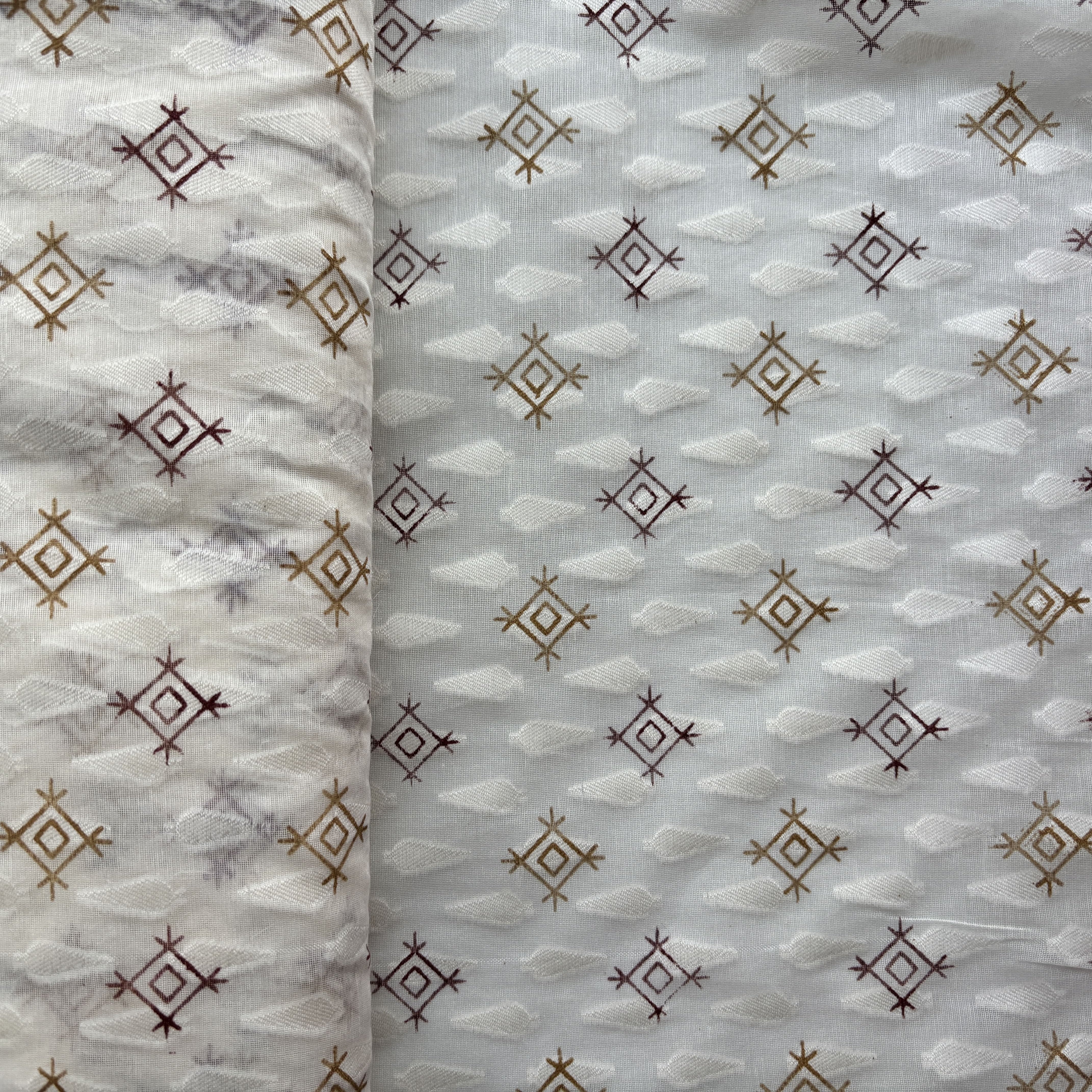 Off White Yellow Geometrical Cotton Chanderi Fabric 15615