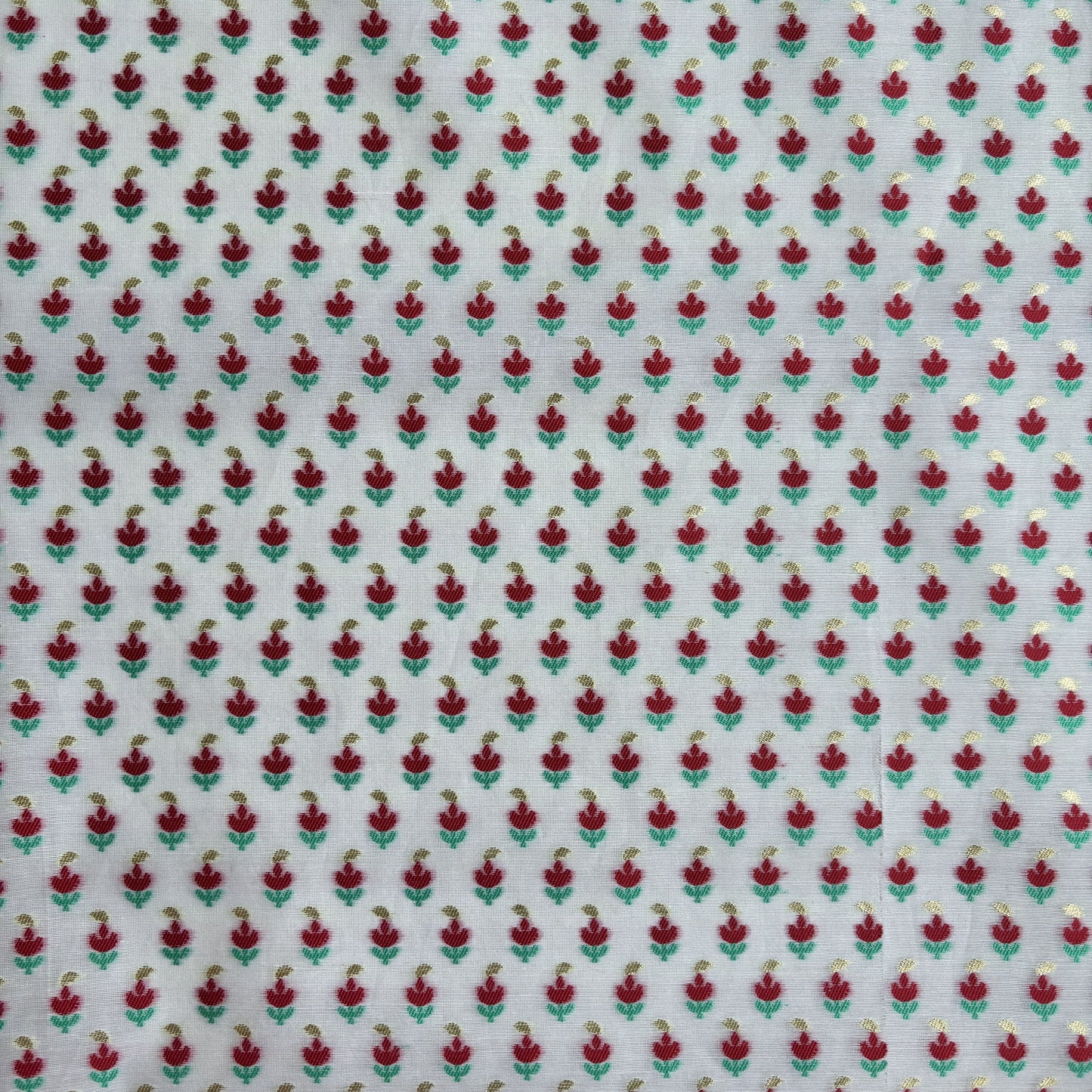 Cream Red Buti Work Chanderi Fabric 14324