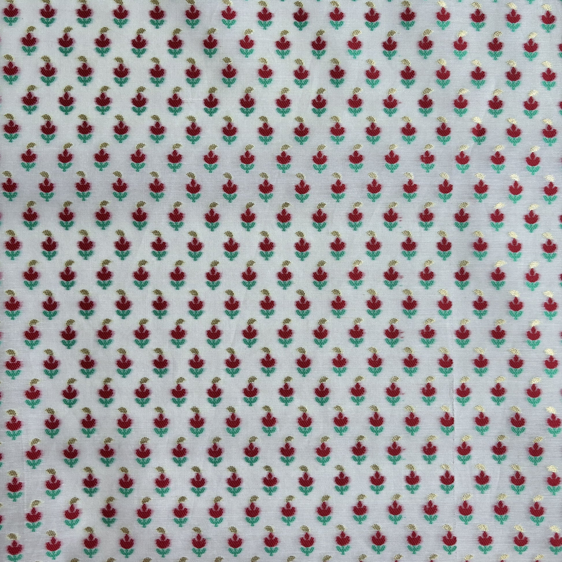 Cream Red Buti Work Chanderi Fabric 14324