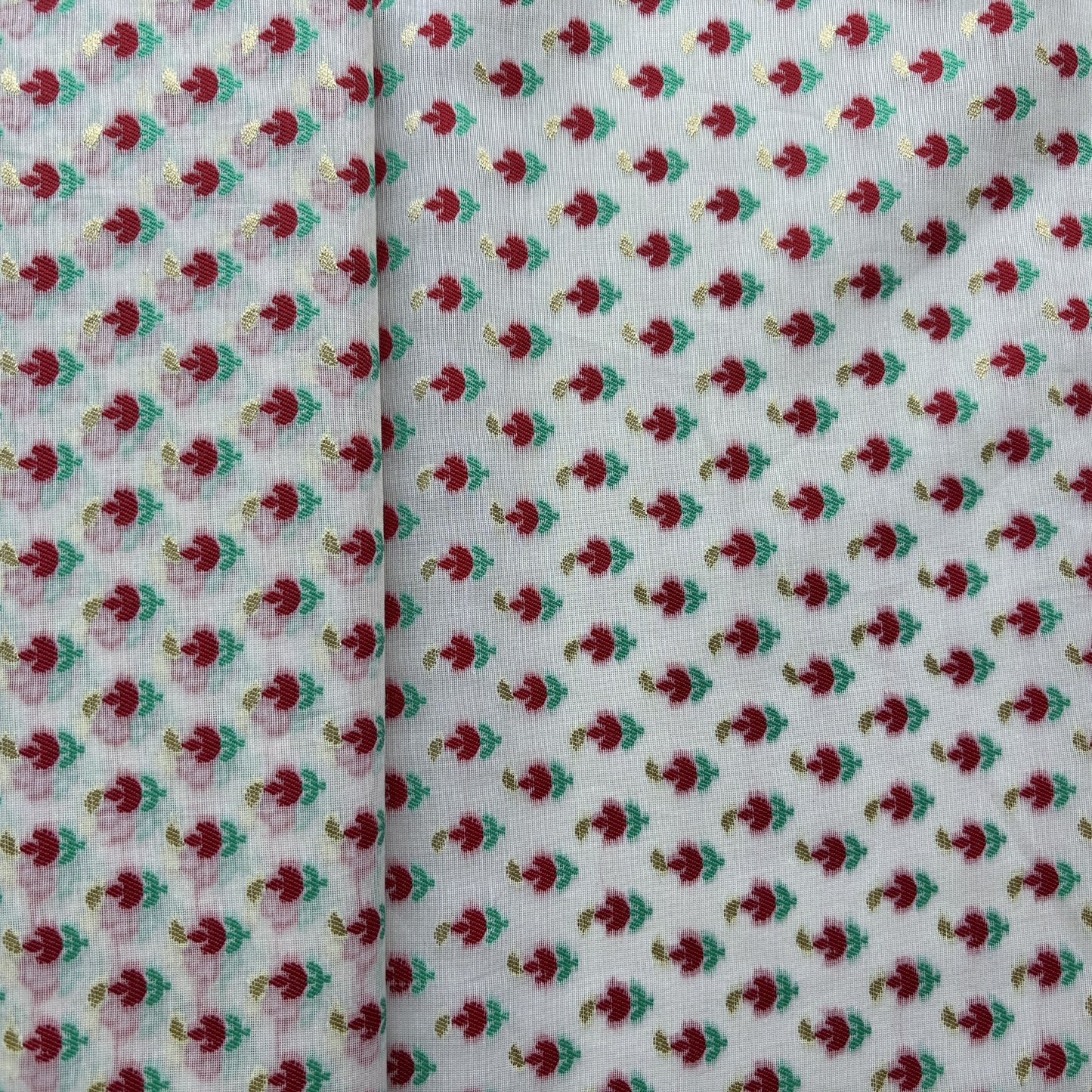 Cream Red Buti Work Chanderi Fabric 14324