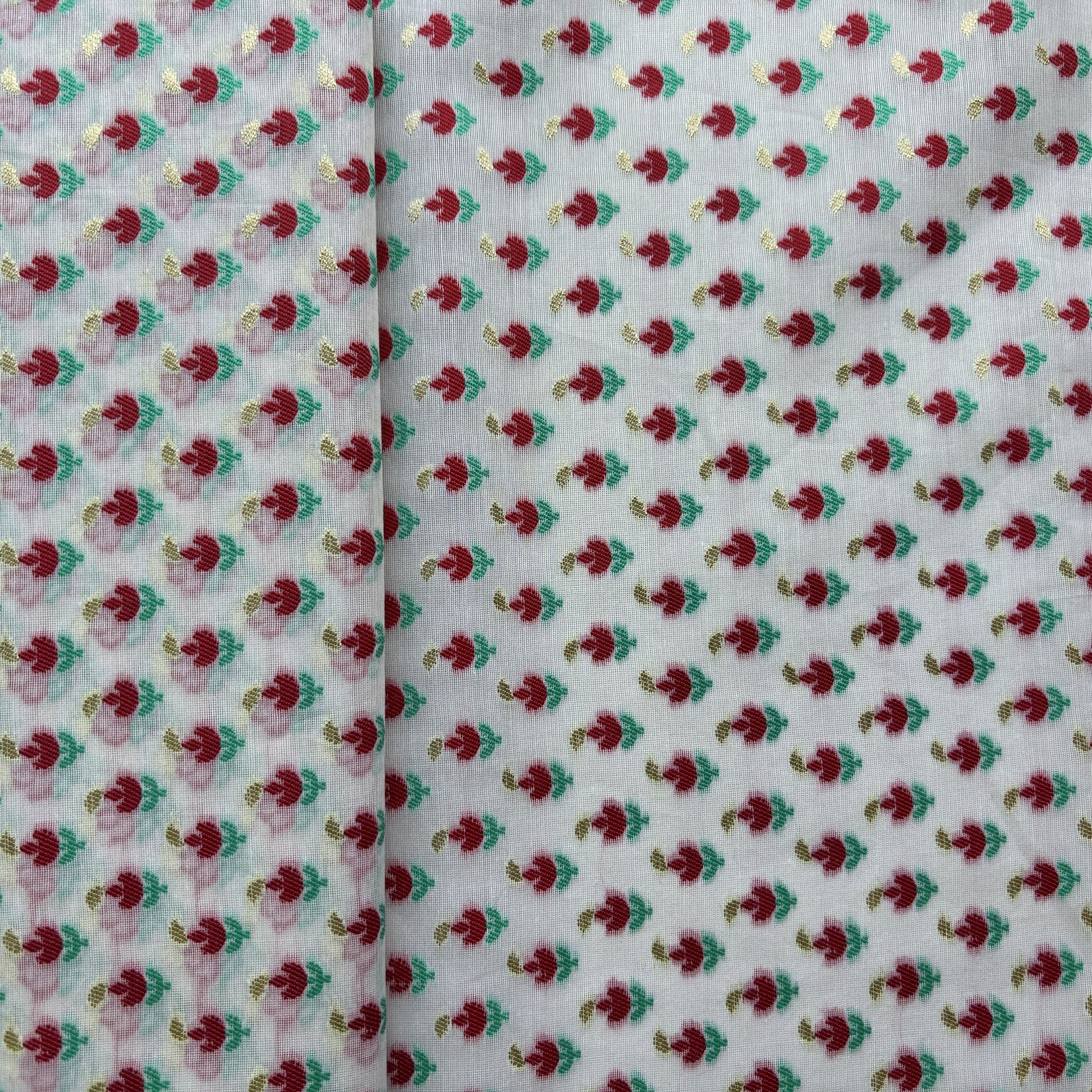 Cream Red Buti Work Chanderi Fabric 14324