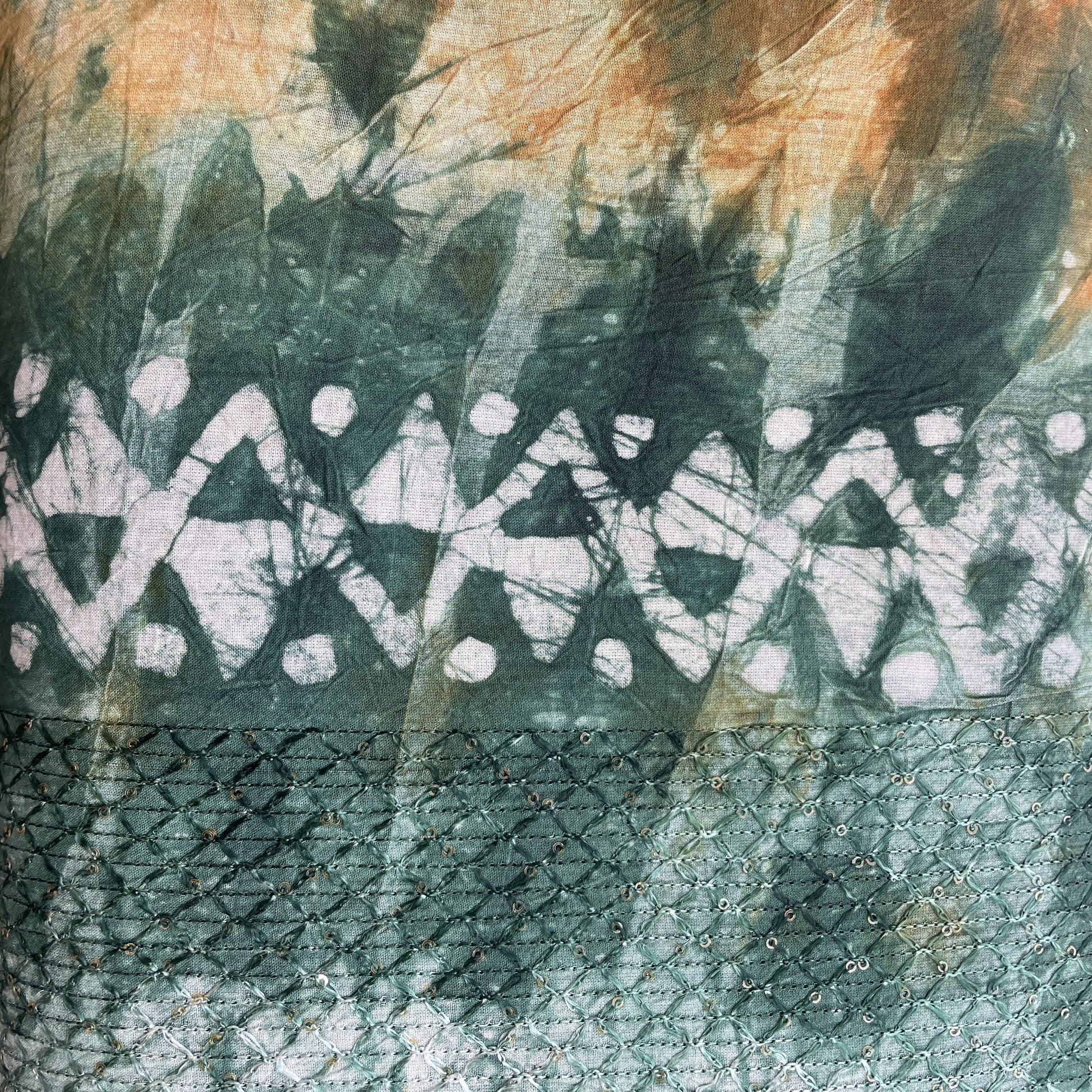 Orange Batik Print Sequence Embroidery Cotton Fabric 11080