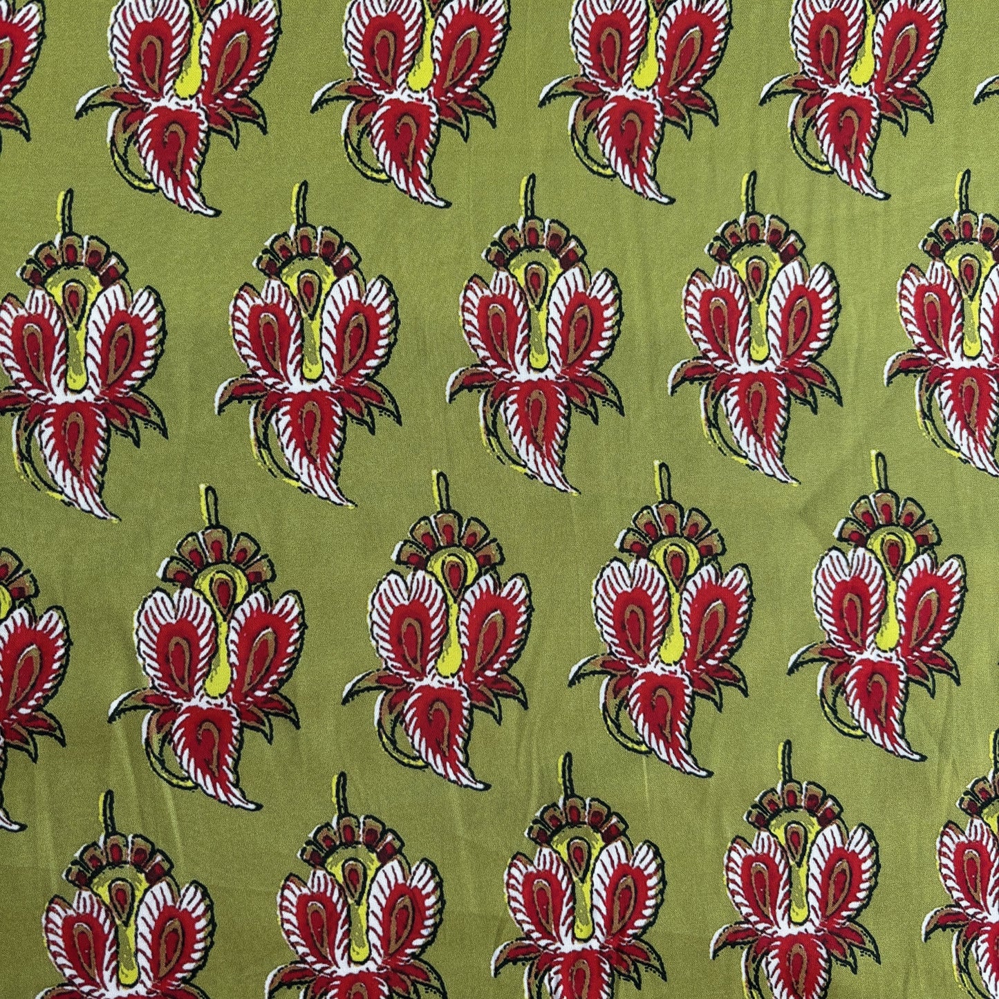 Green Traditional Print Modal Satin Fabric 19946