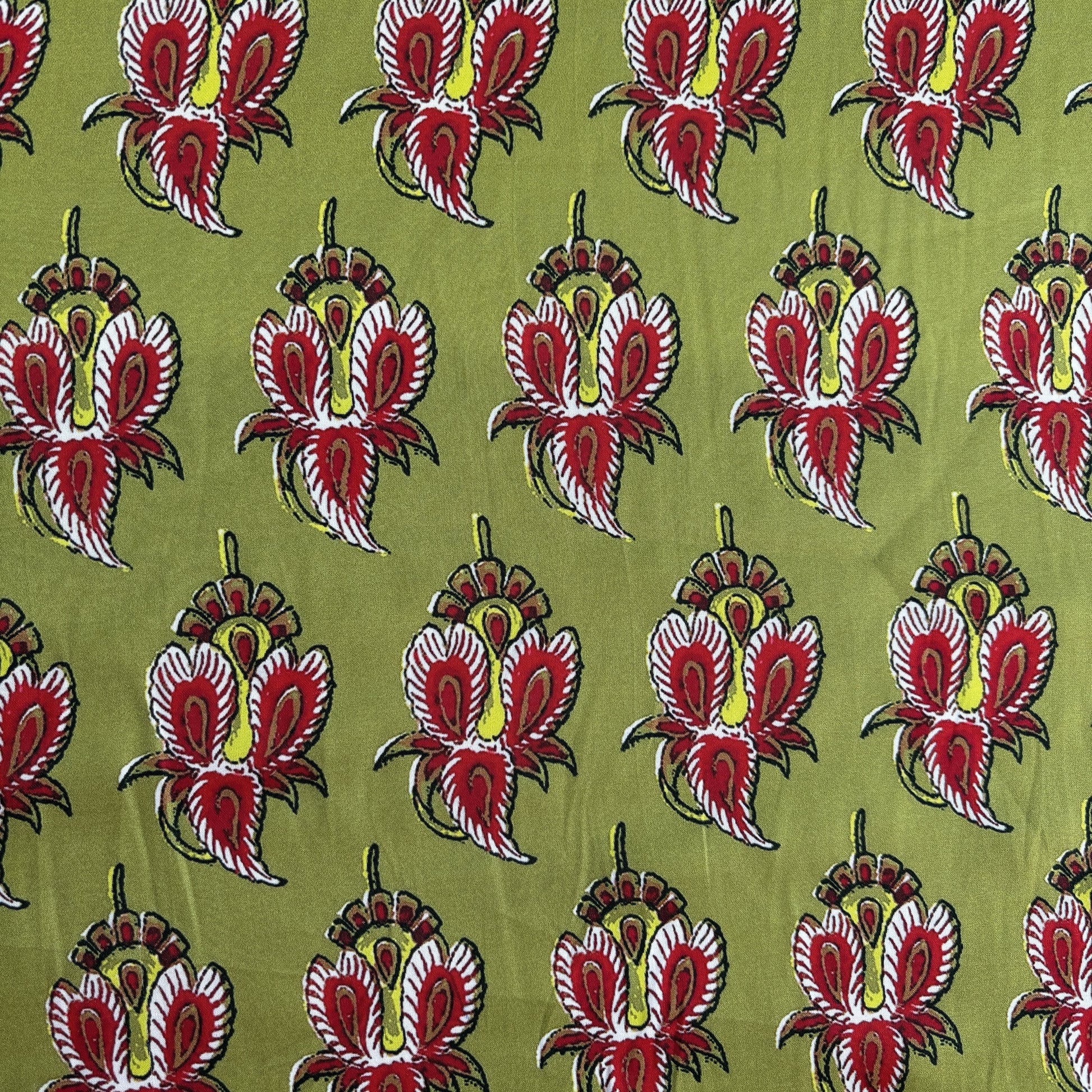 Green Traditional Print Modal Satin Fabric 19946