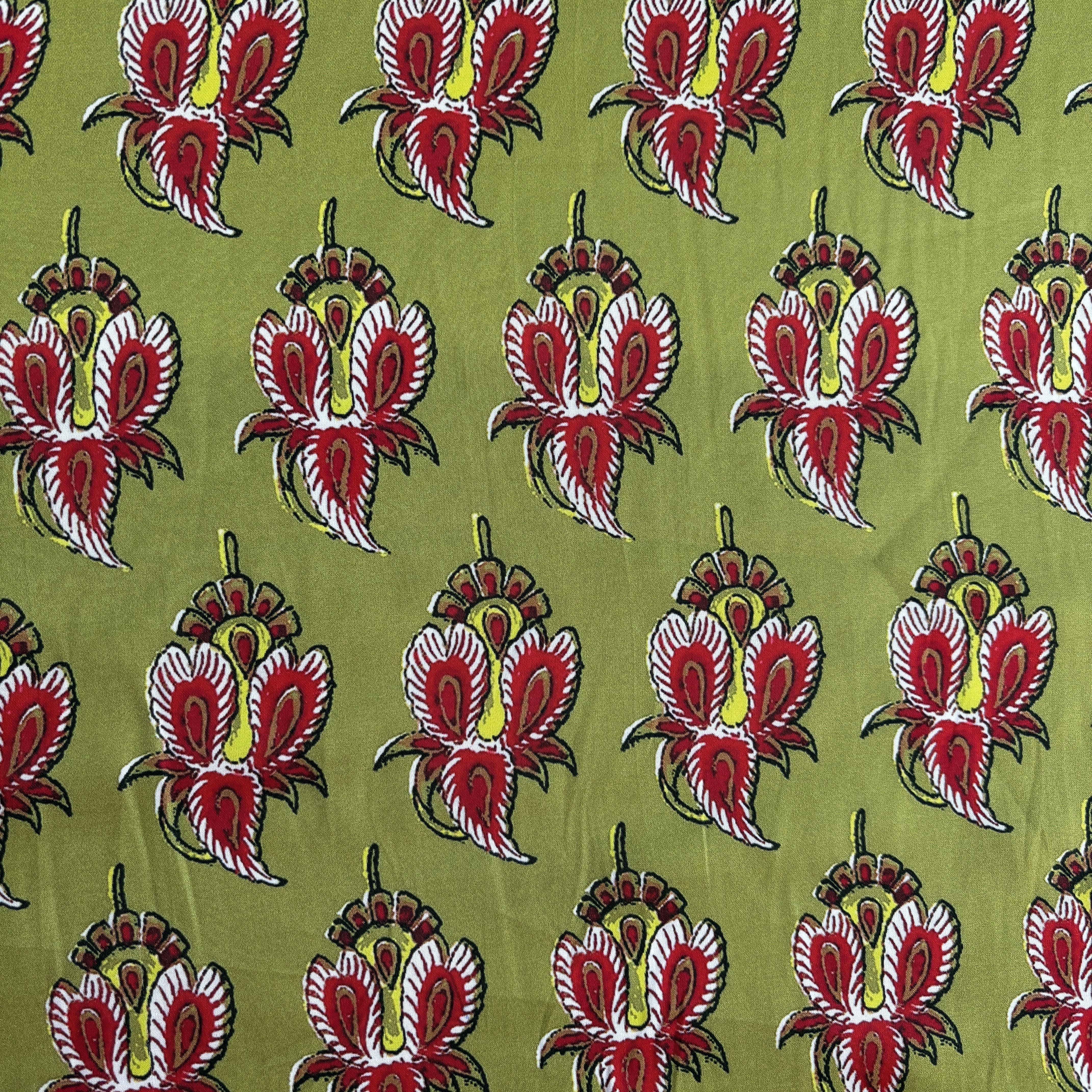 Green Traditional Print Modal Satin Fabric 19946