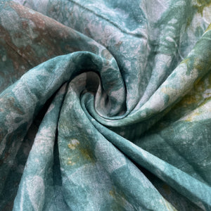 Green Batik Print Sequence Embroidery Cotton Fabric 11068