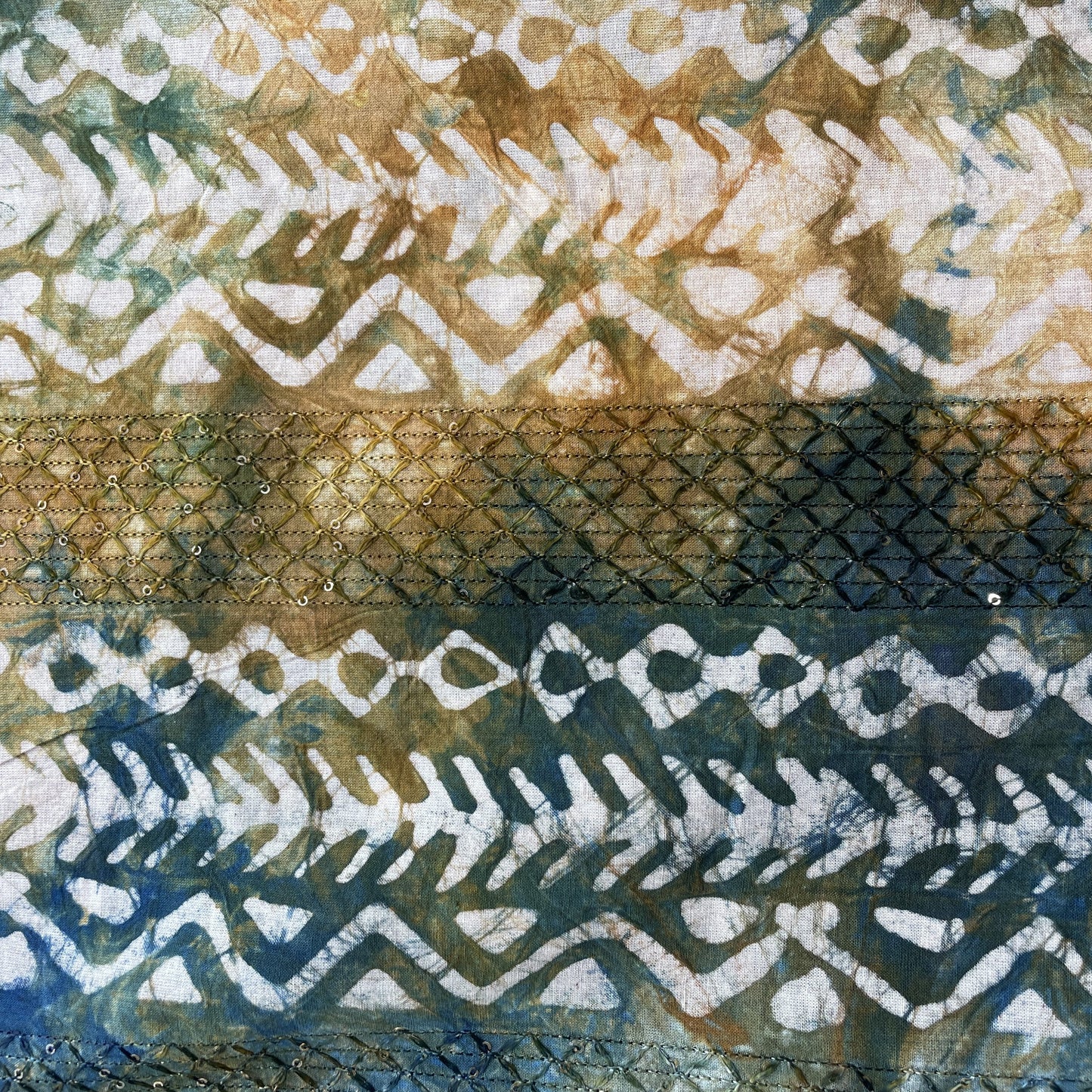 Orange Batik Print Sequence Embroidery Cotton Fabric 11083