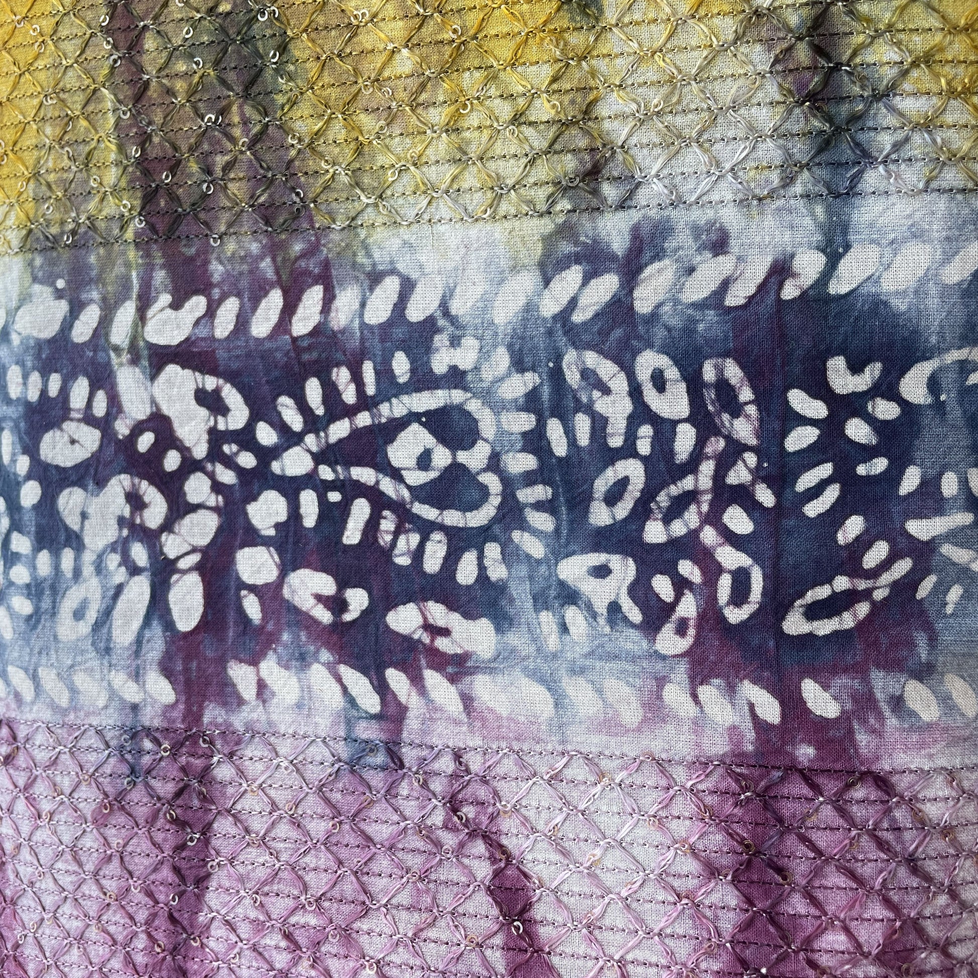 Pink Batik Print Sequence Embroidery Cotton Fabric 11090