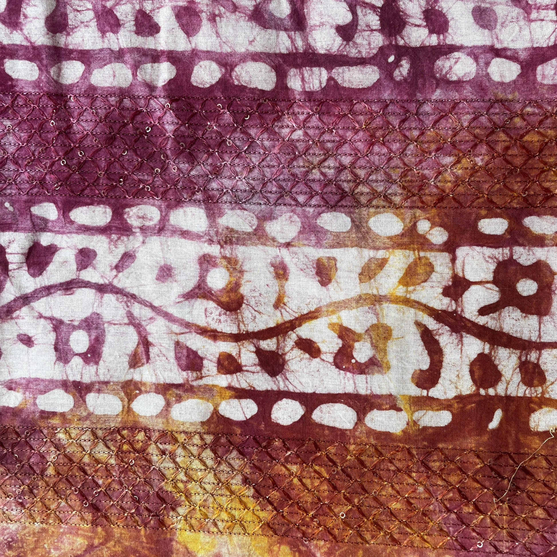 Pink Batik Print Sequence Embroidery Cotton Fabric 110091