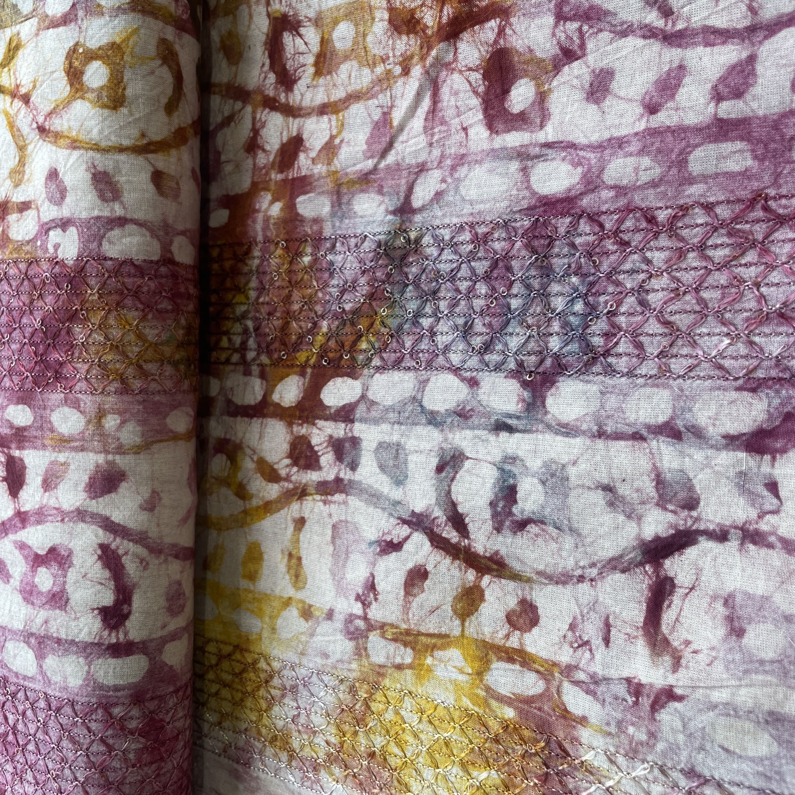 Pink Batik Print Sequence Embroidery Cotton Fabric 110091