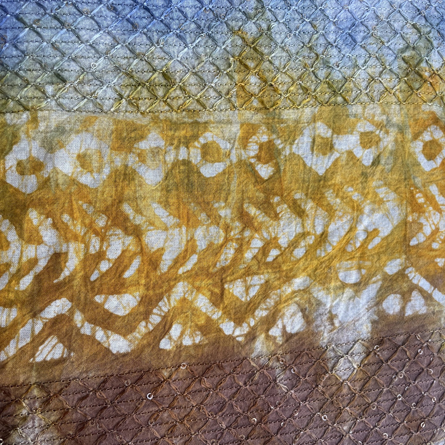Blue Batik Print Sequence Embroidery Cotton Fabric 11069