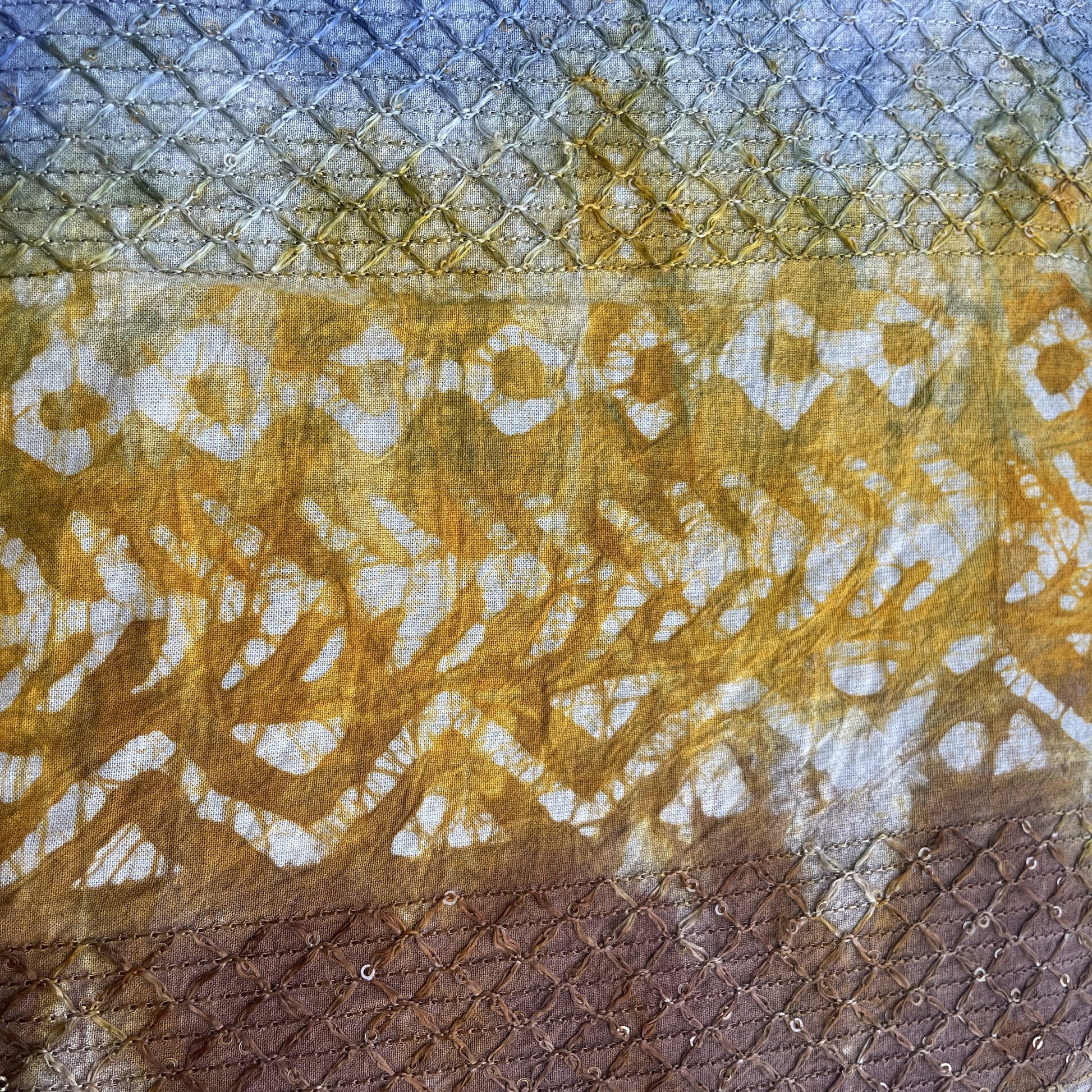 Blue Batik Print Sequence Embroidery Cotton Fabric 11069