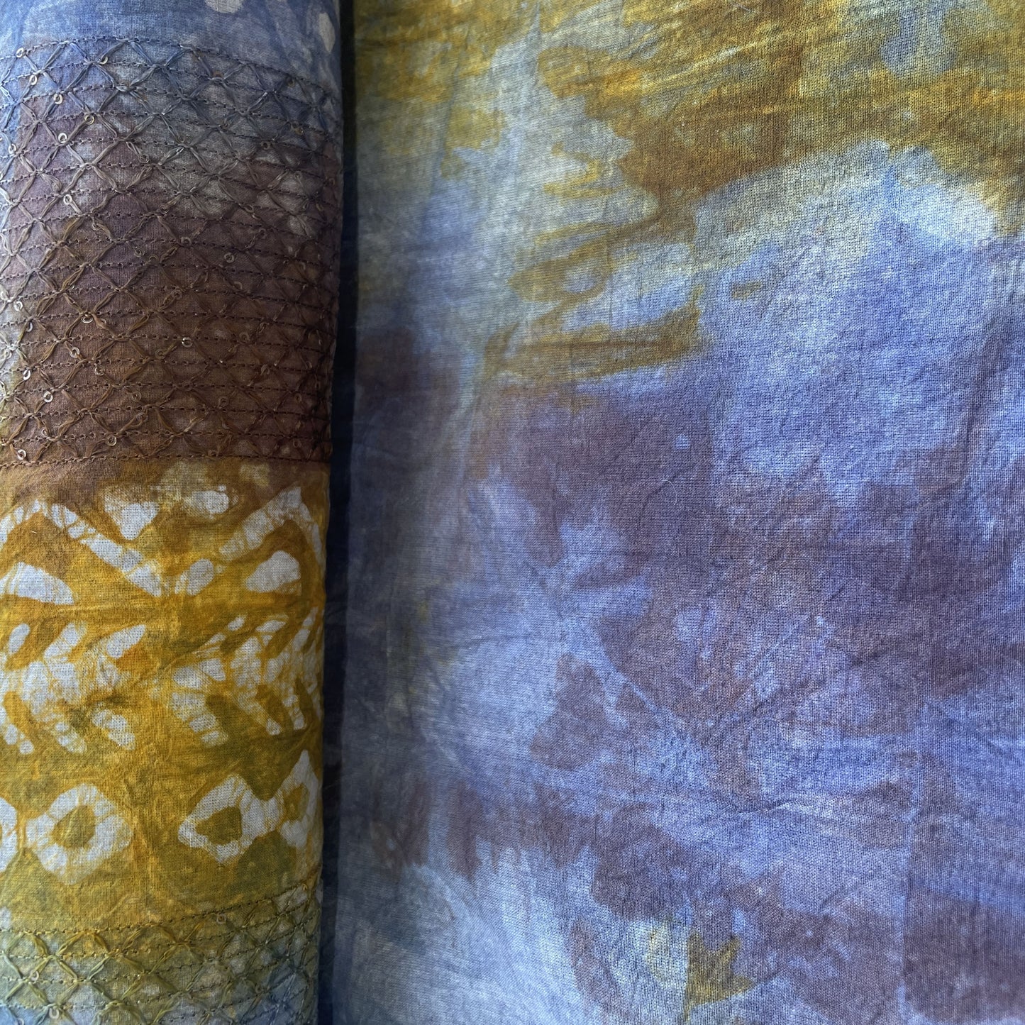 Blue Batik Print Sequence Embroidery Cotton Fabric 11069