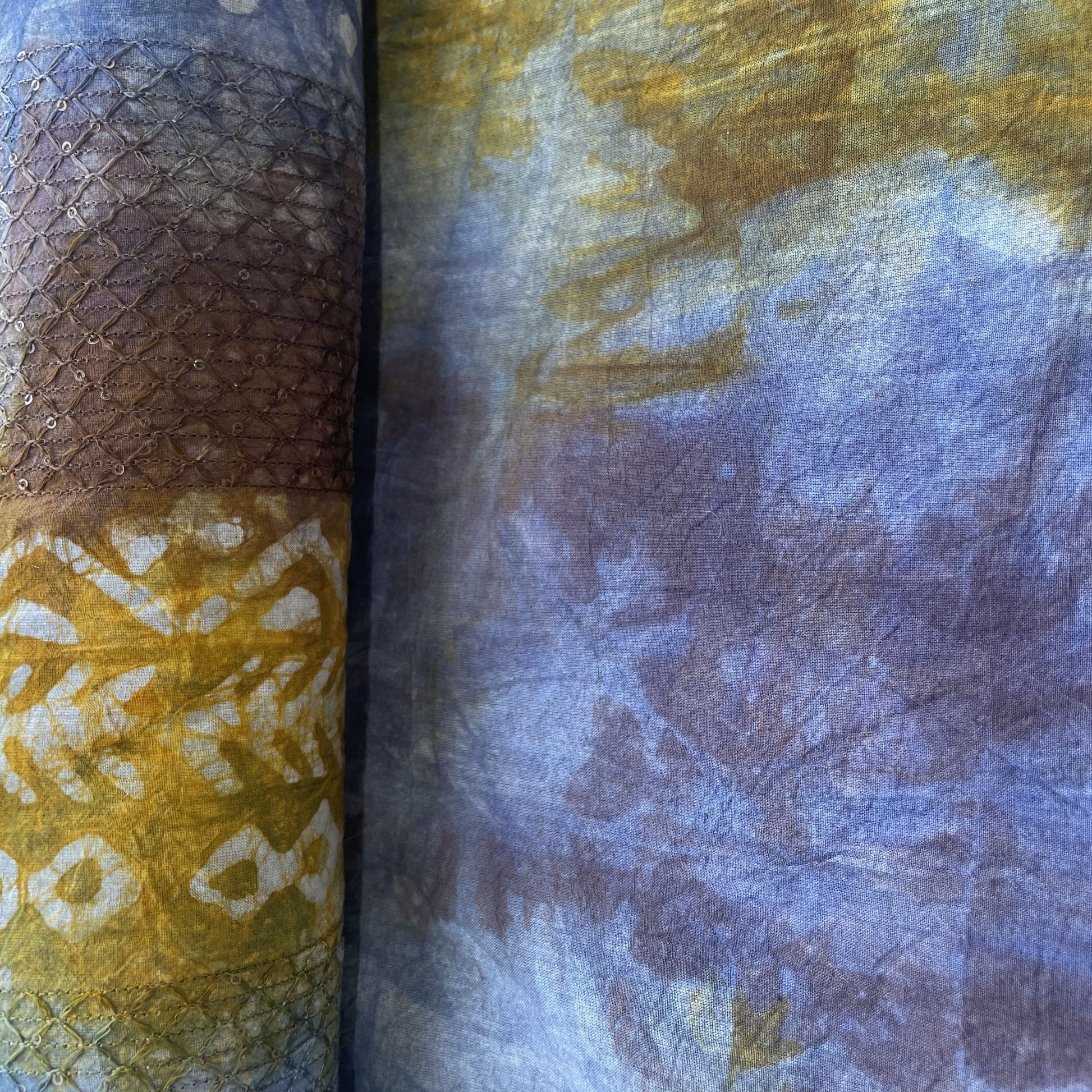 Blue Batik Print Sequence Embroidery Cotton Fabric 11069